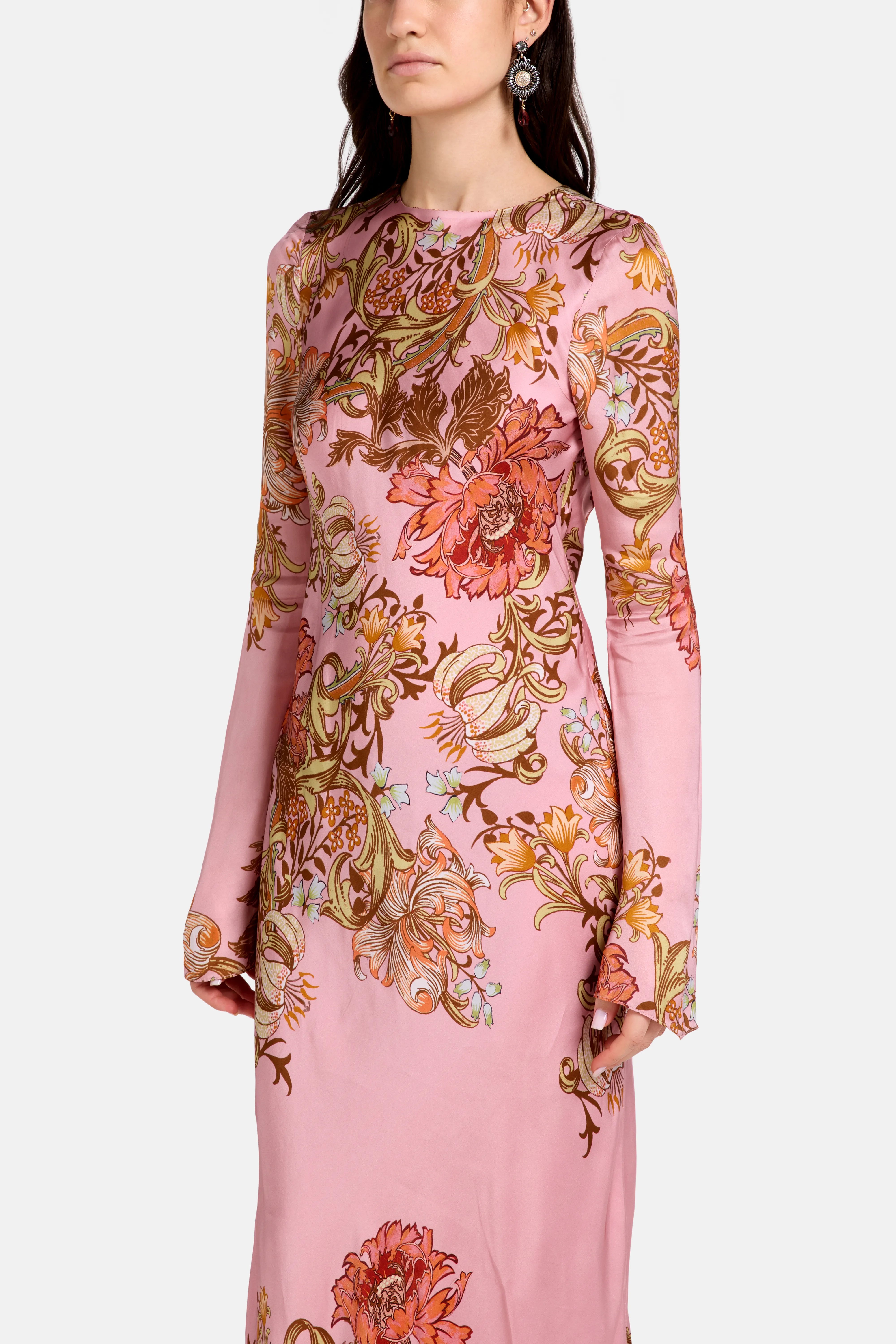 Back Ties Floral Maxi Dress in Pink