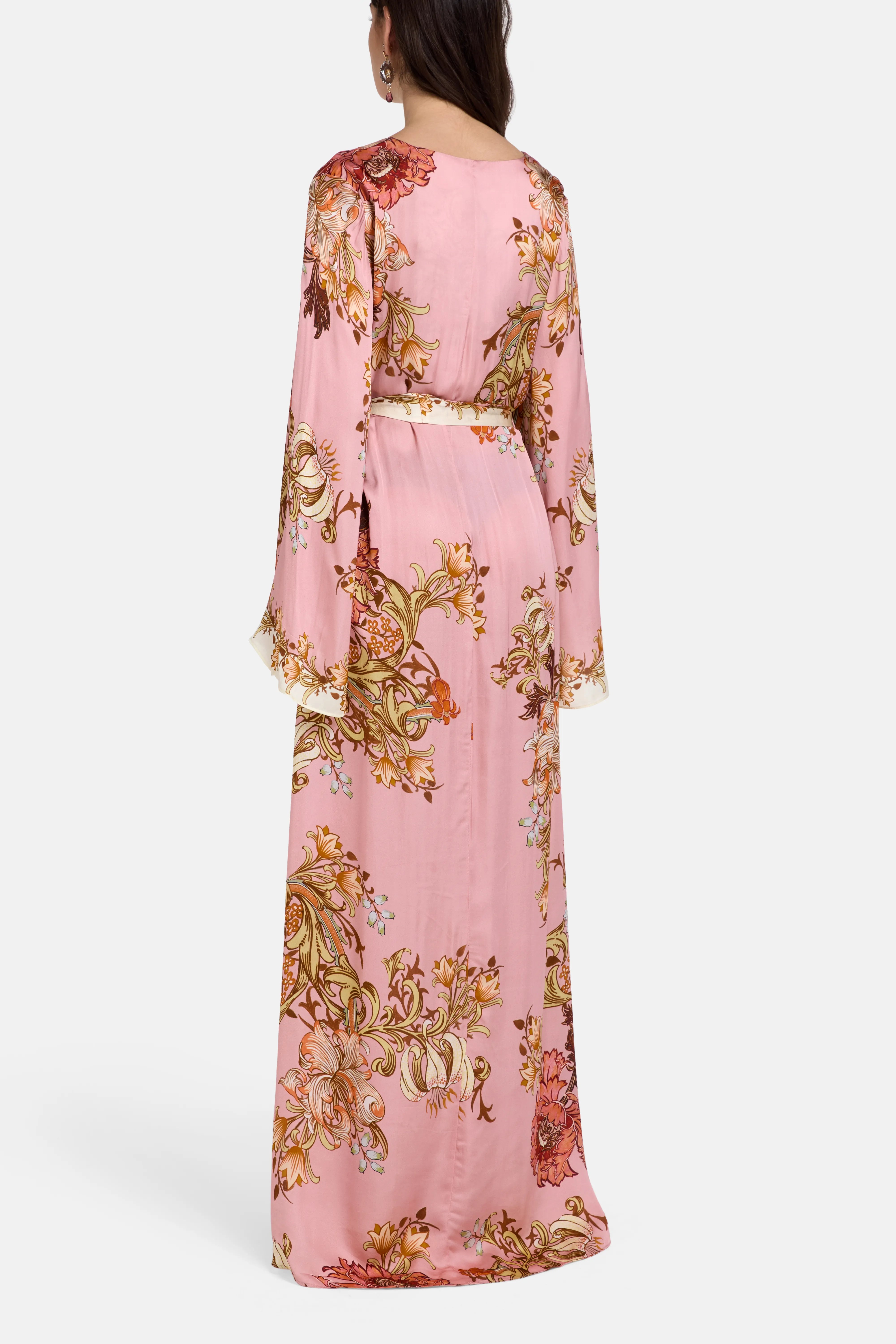 Belted Floral Kaftan in Pink