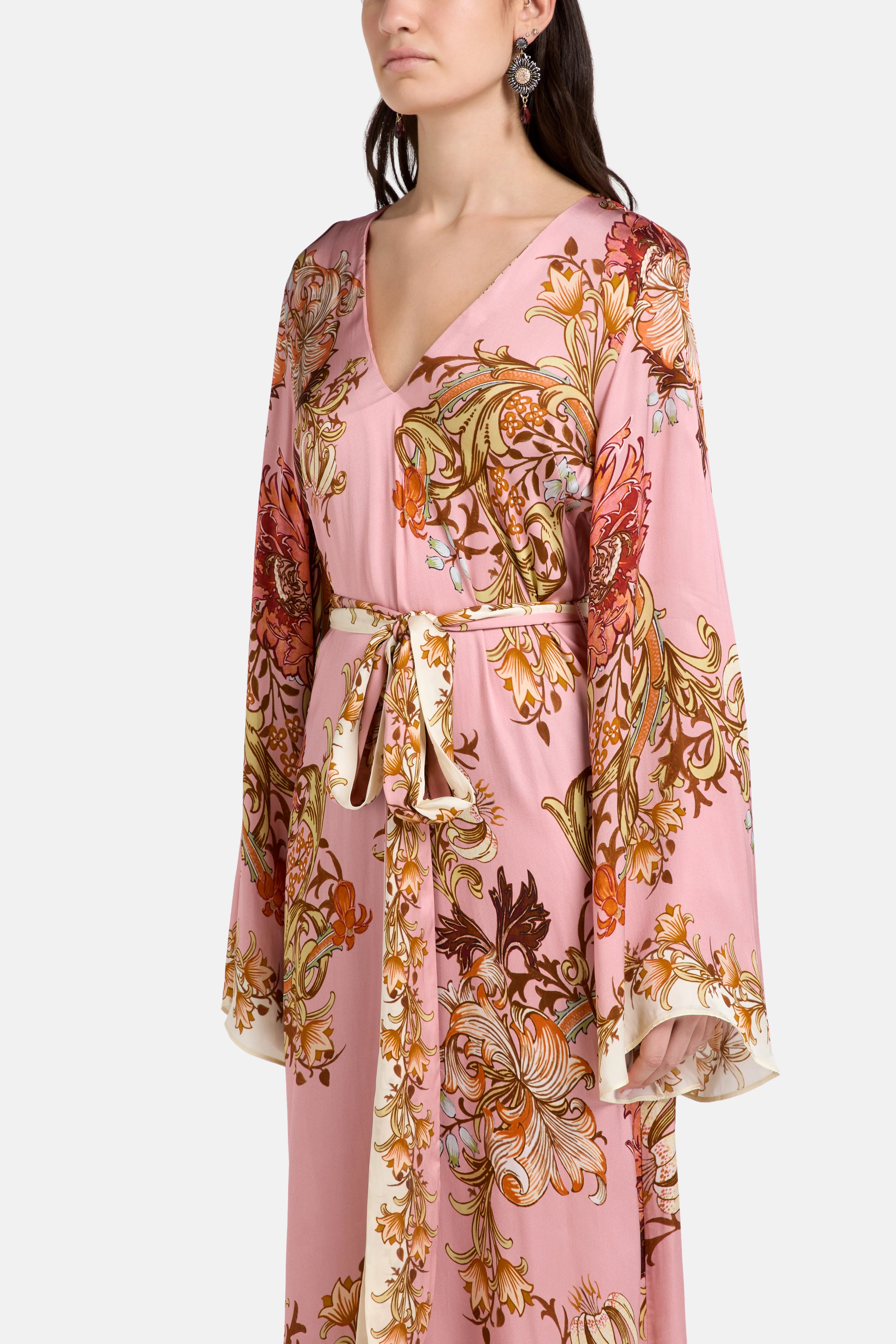 Belted Floral Kaftan in Pink