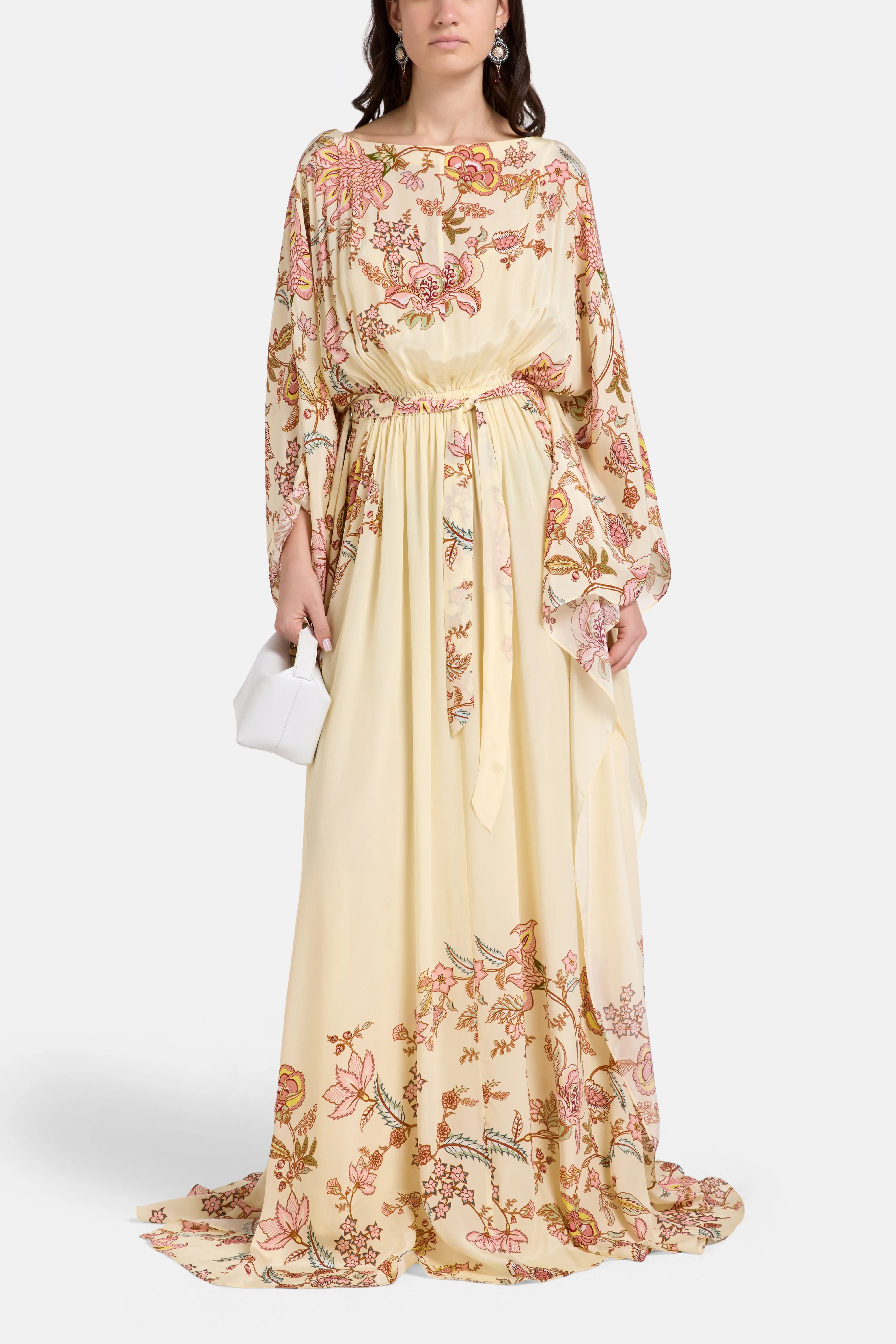 Riah Boat Neck Floral Kaftan in Cream