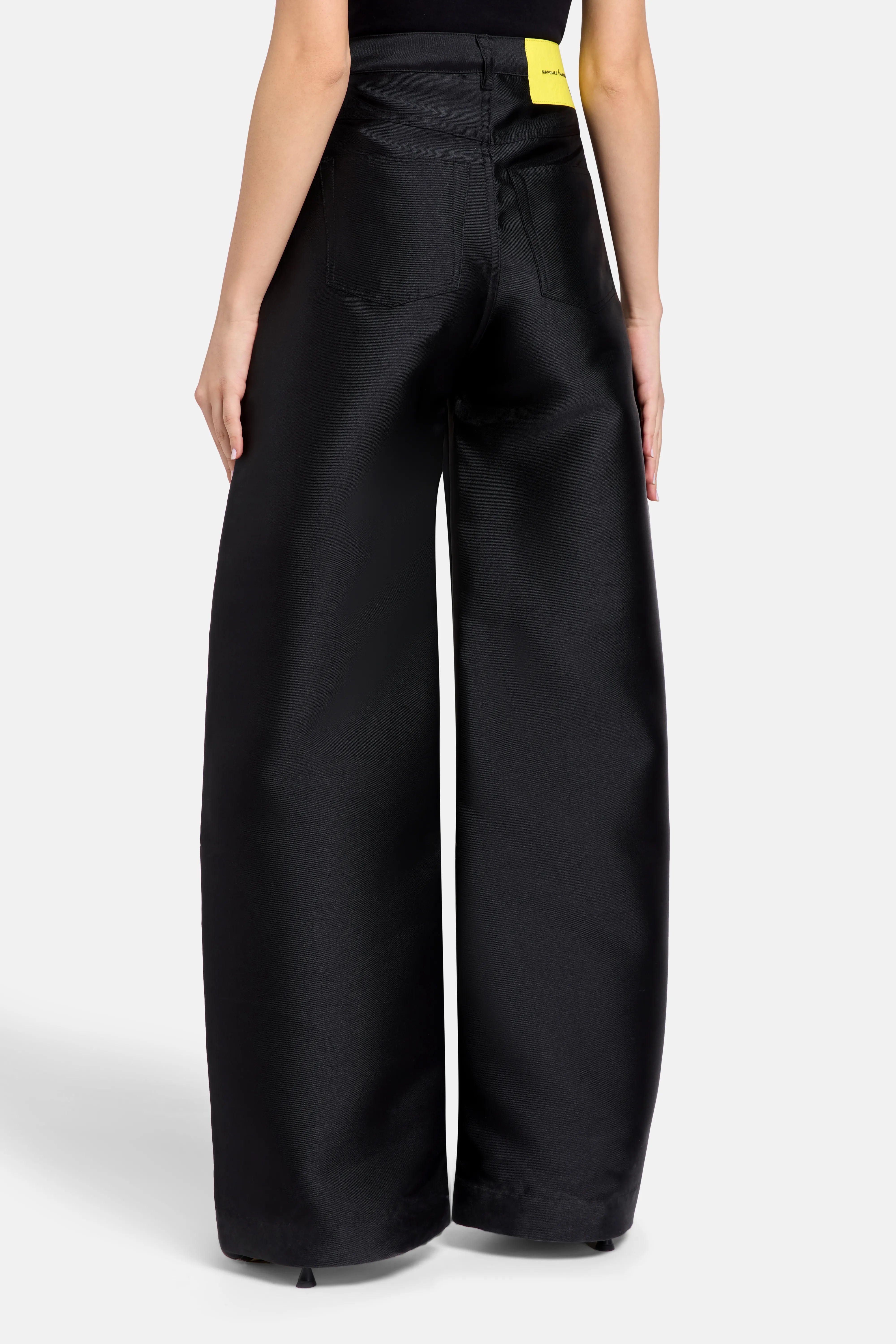 Boyfriend Style Satin Wide Legged Trousers in Black