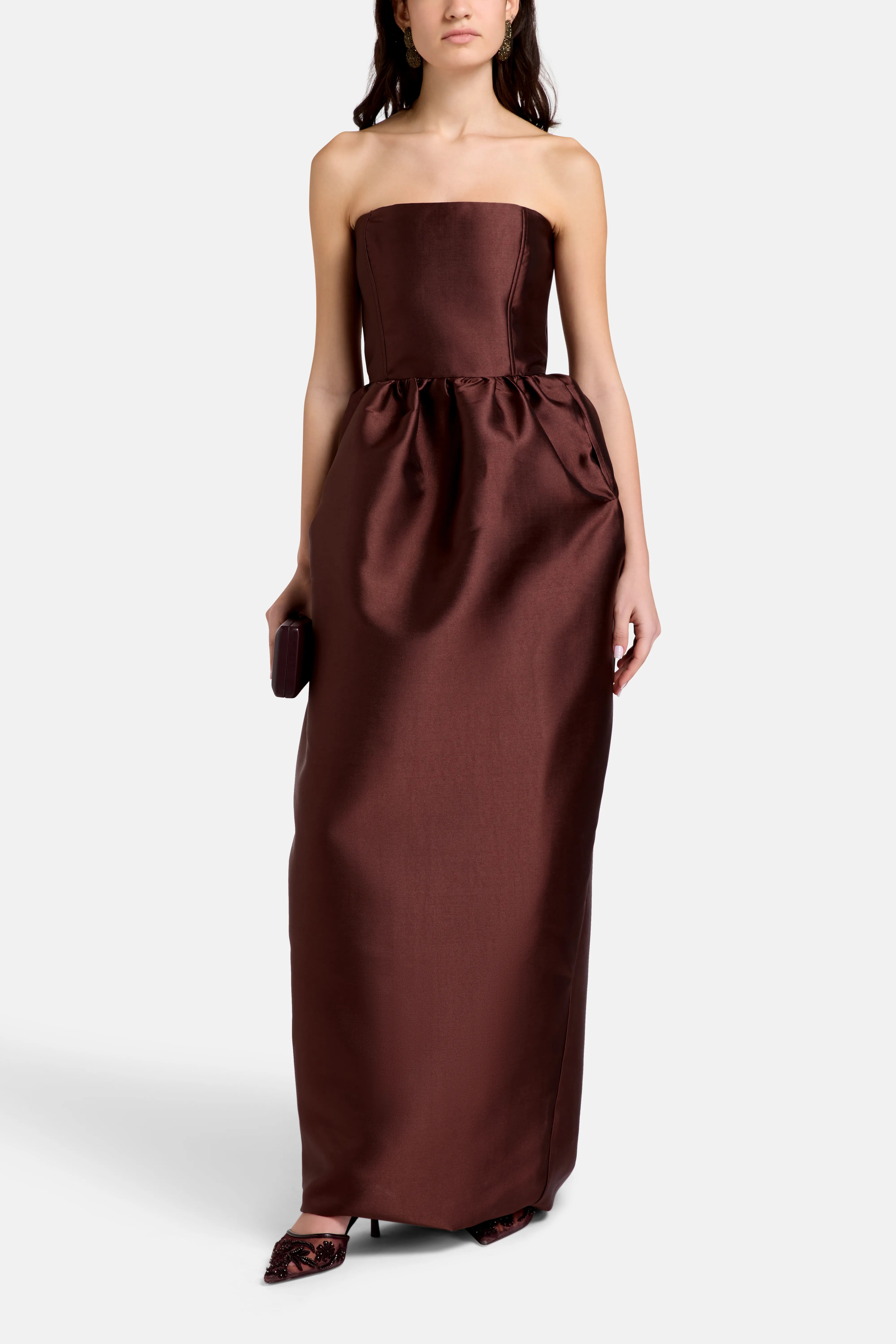 Tuplip Strapless Satin Evening Dress in Brown