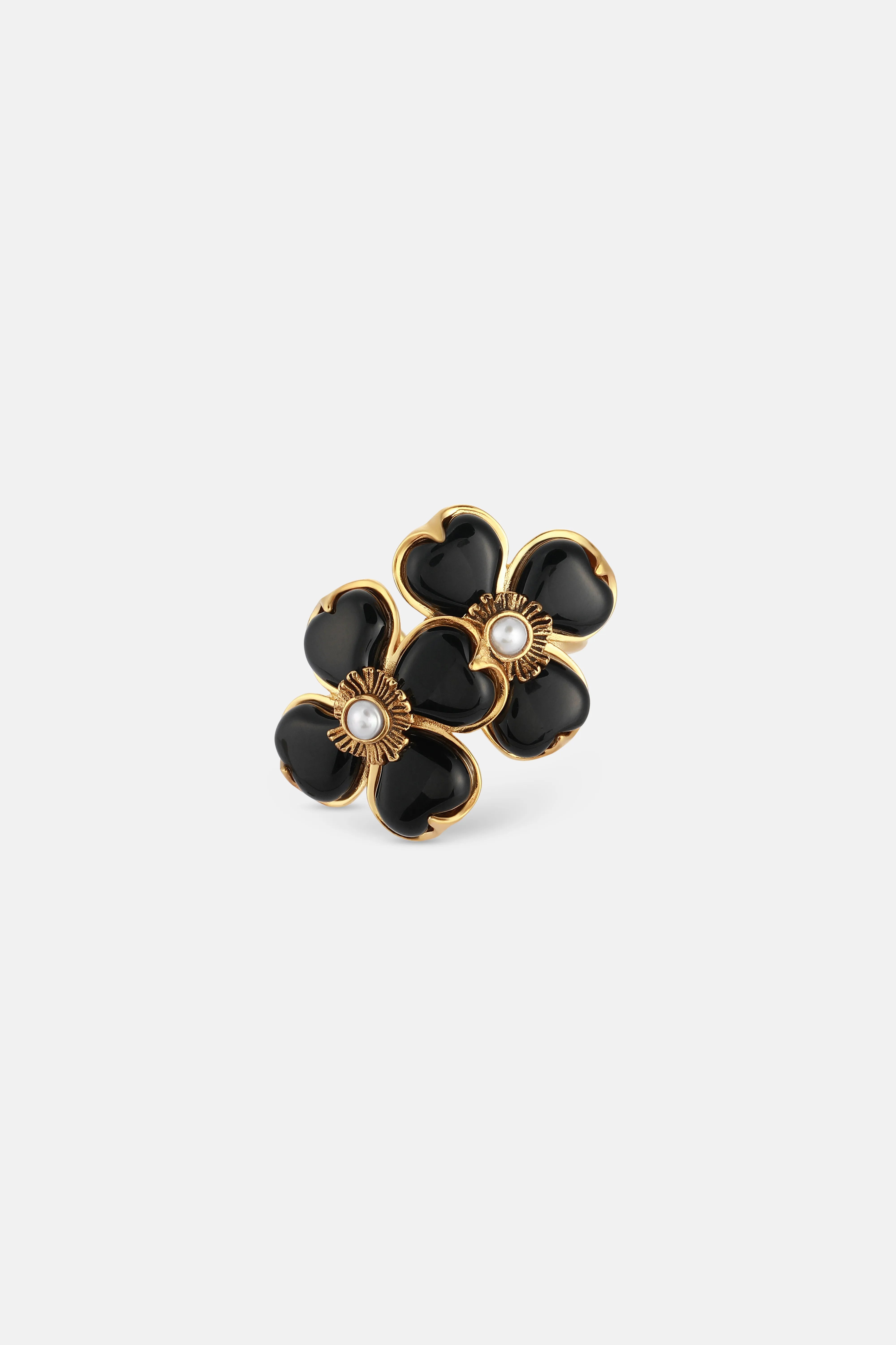 Double Trefle Ring in Black
