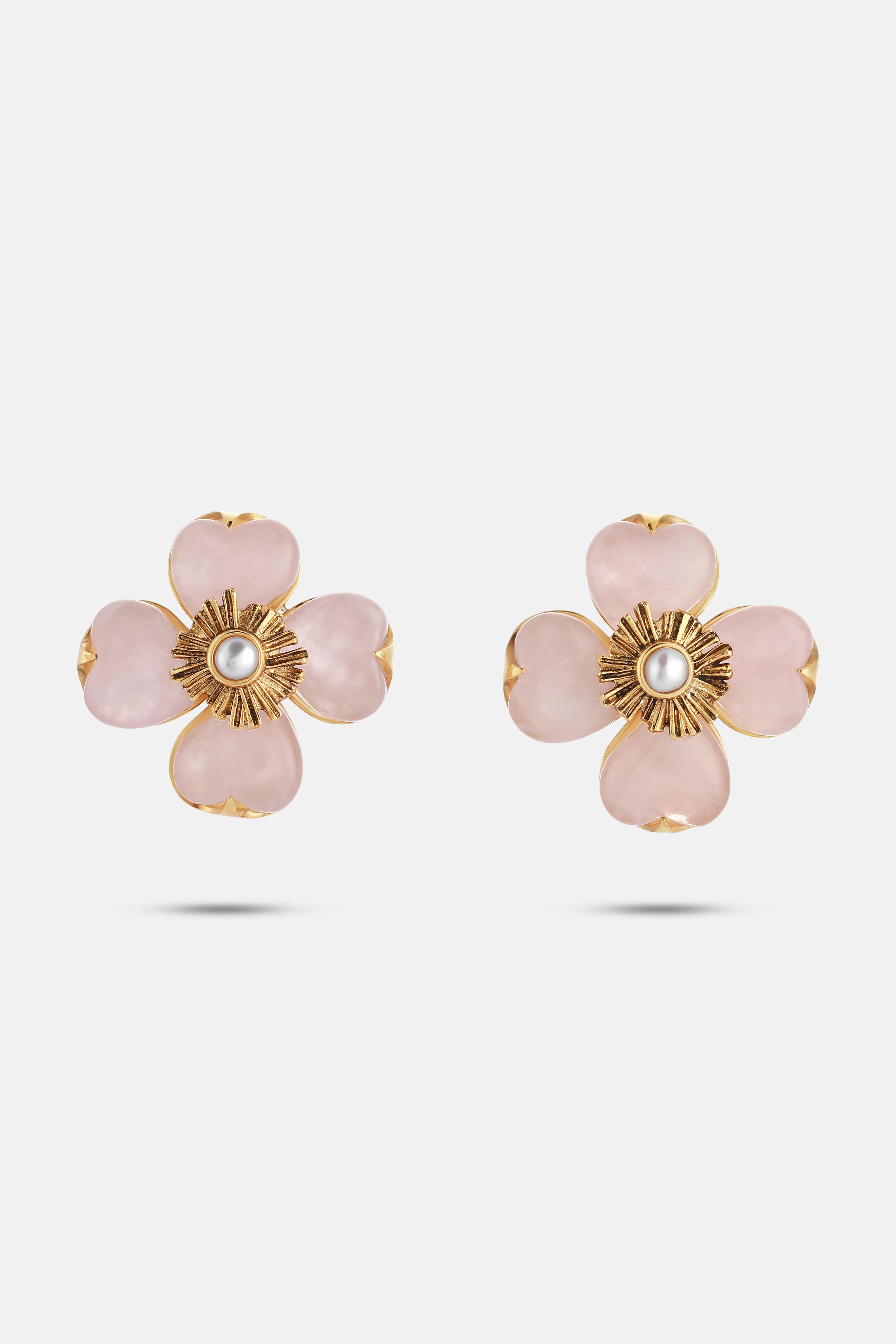 Clip Trefle Quartz Earrings in Pink