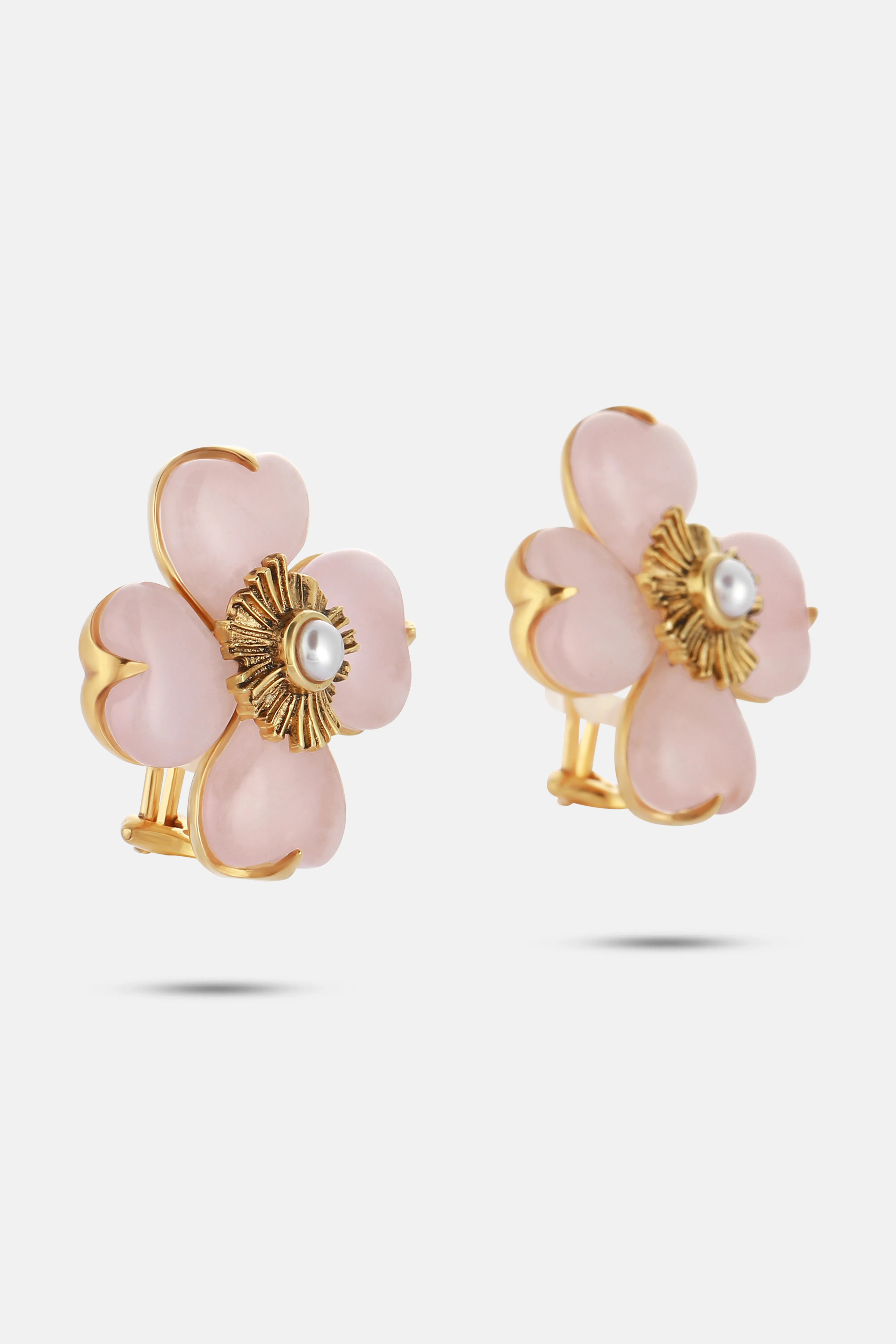 Clip Trefle Quartz Earrings in Pink