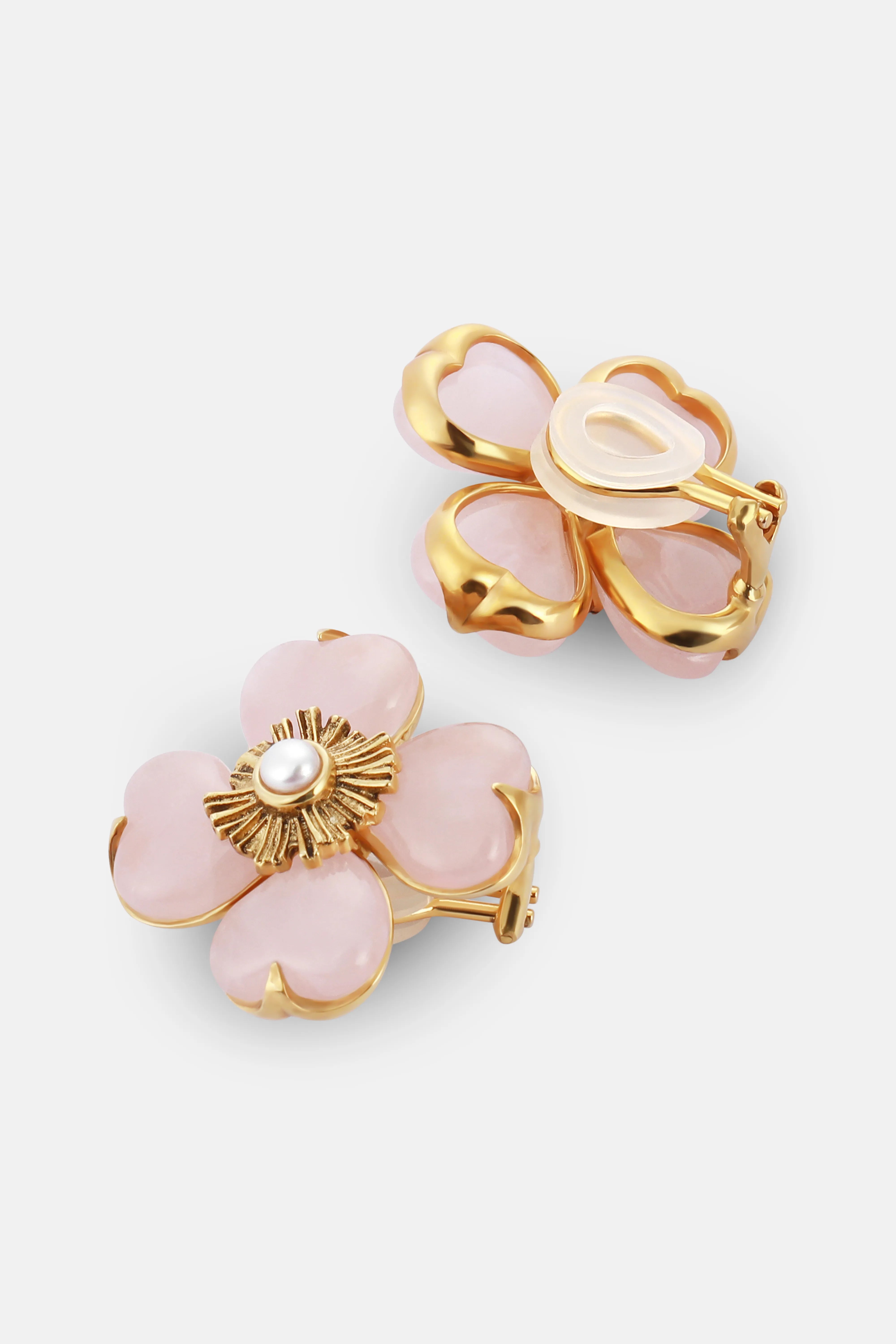Clip Trefle Quartz Earrings in Pink
