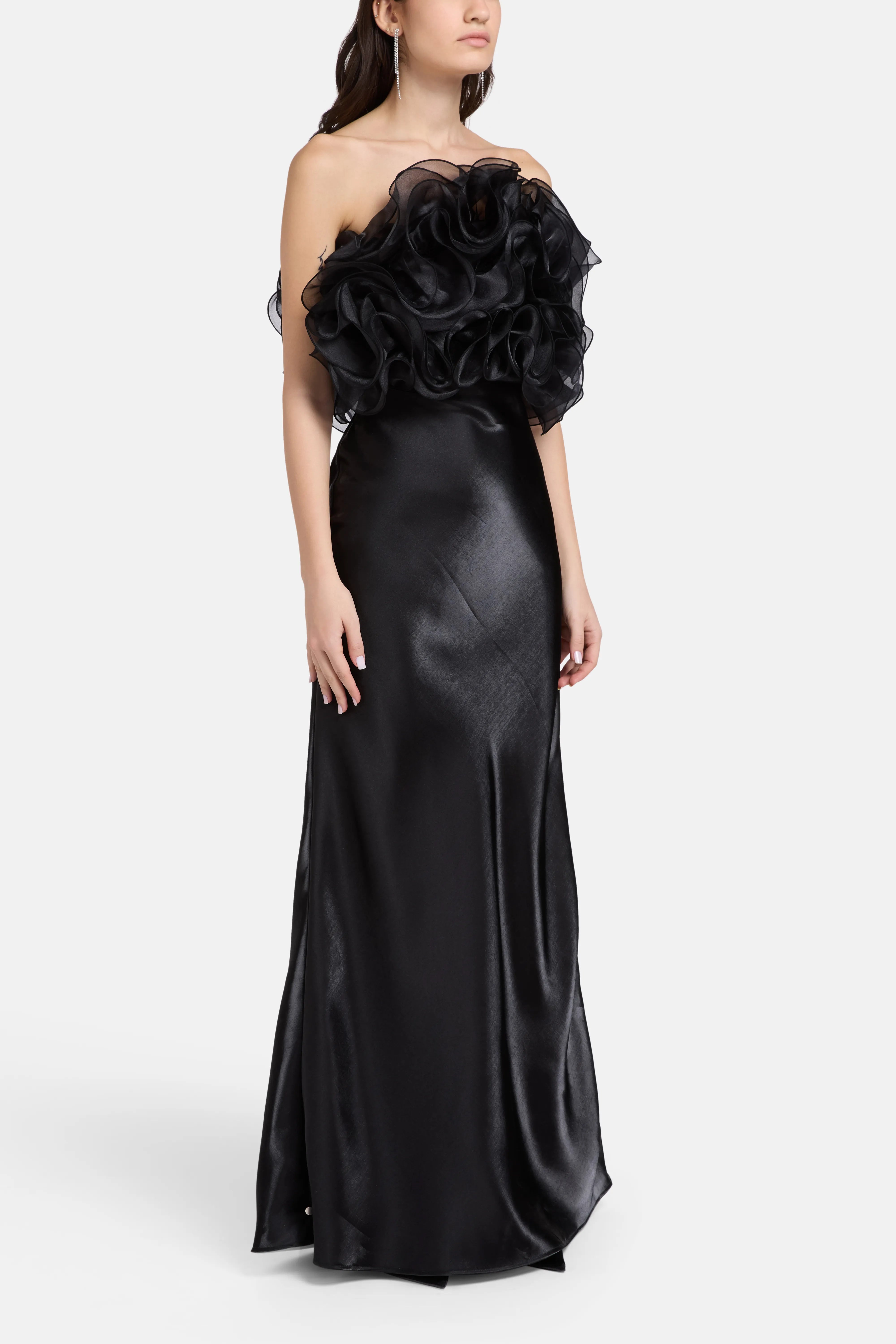 Coucou Strapless Organza Top in Black