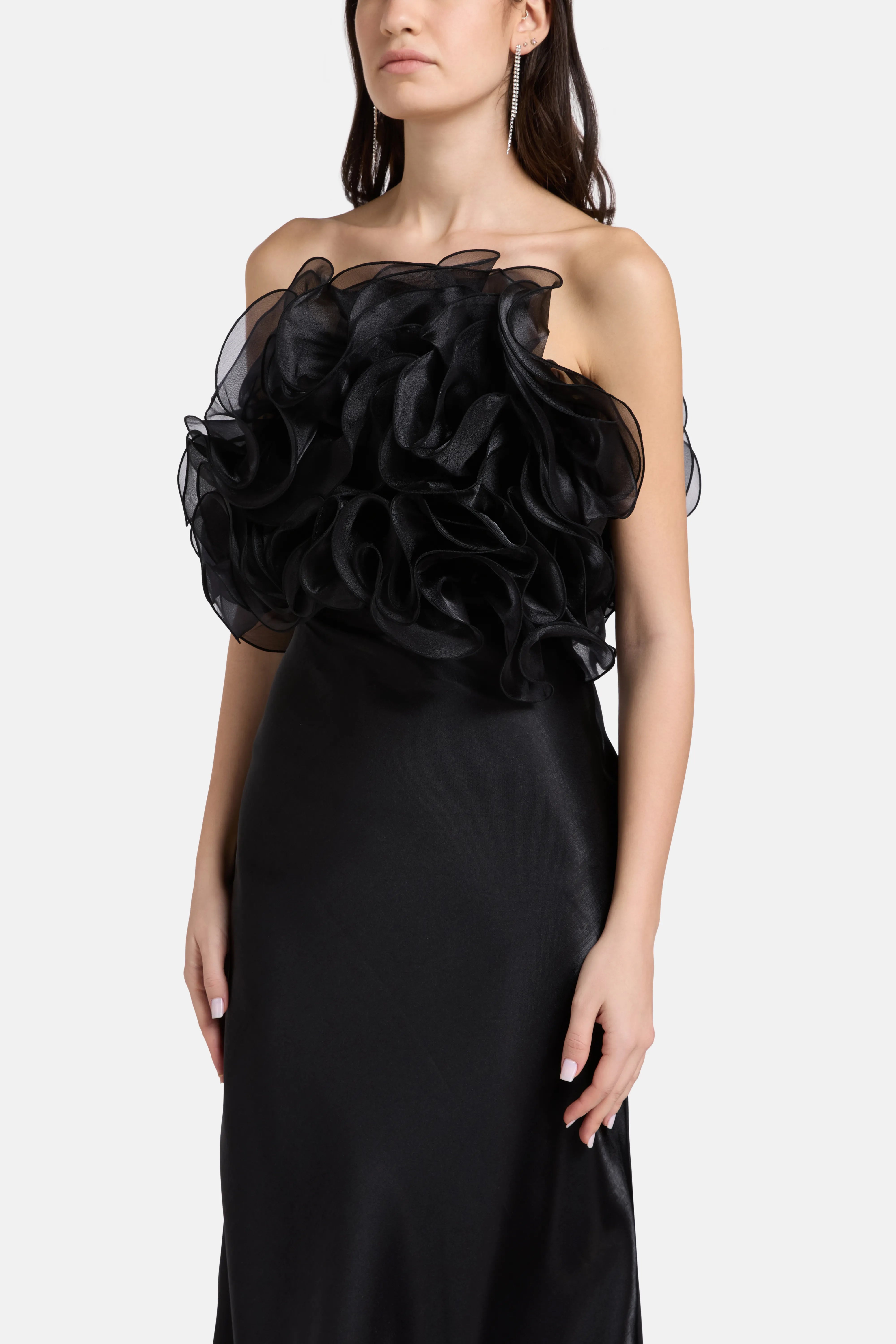 Coucou Strapless Organza Top in Black