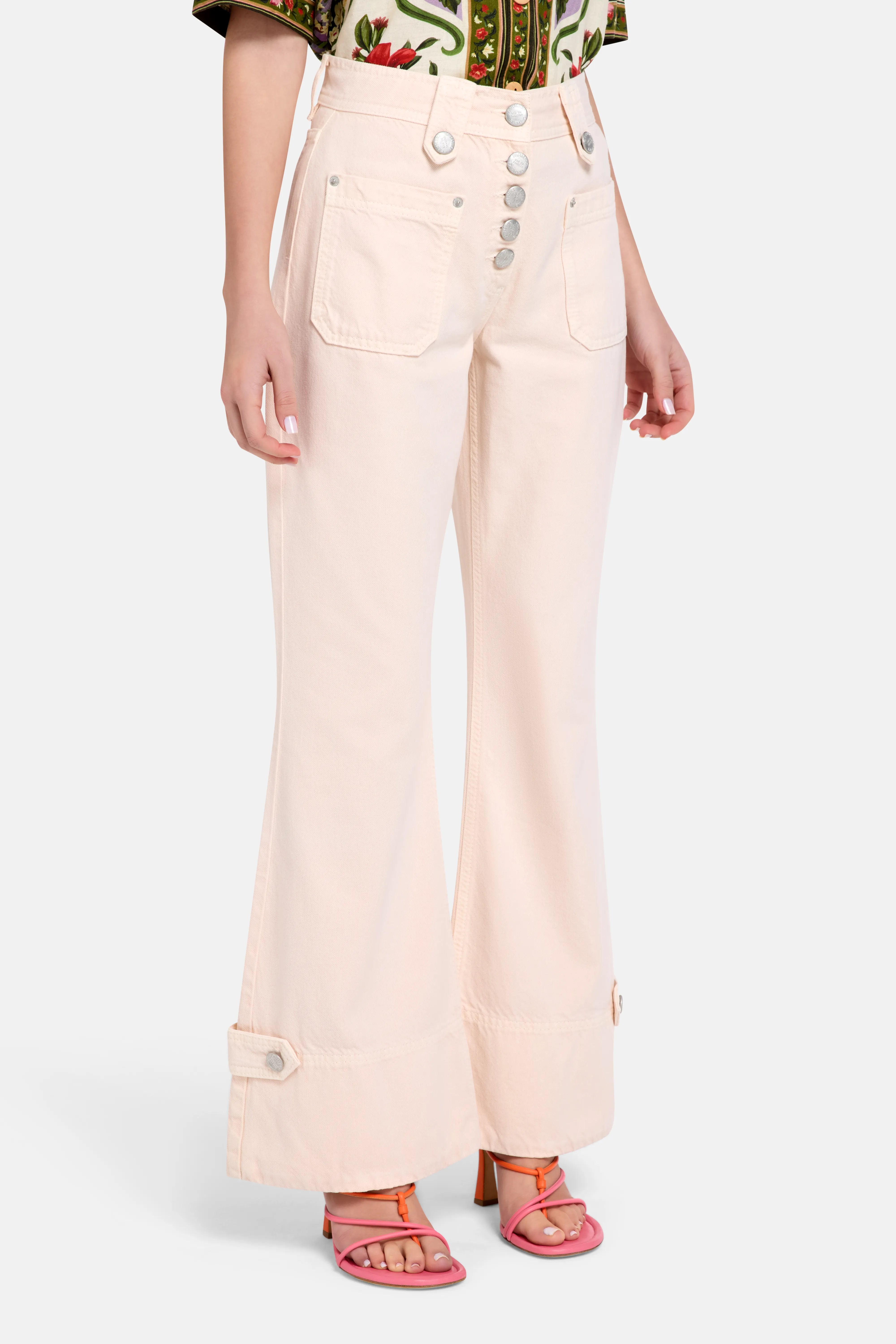 High Waisted Cotton Flared Pants in Pink