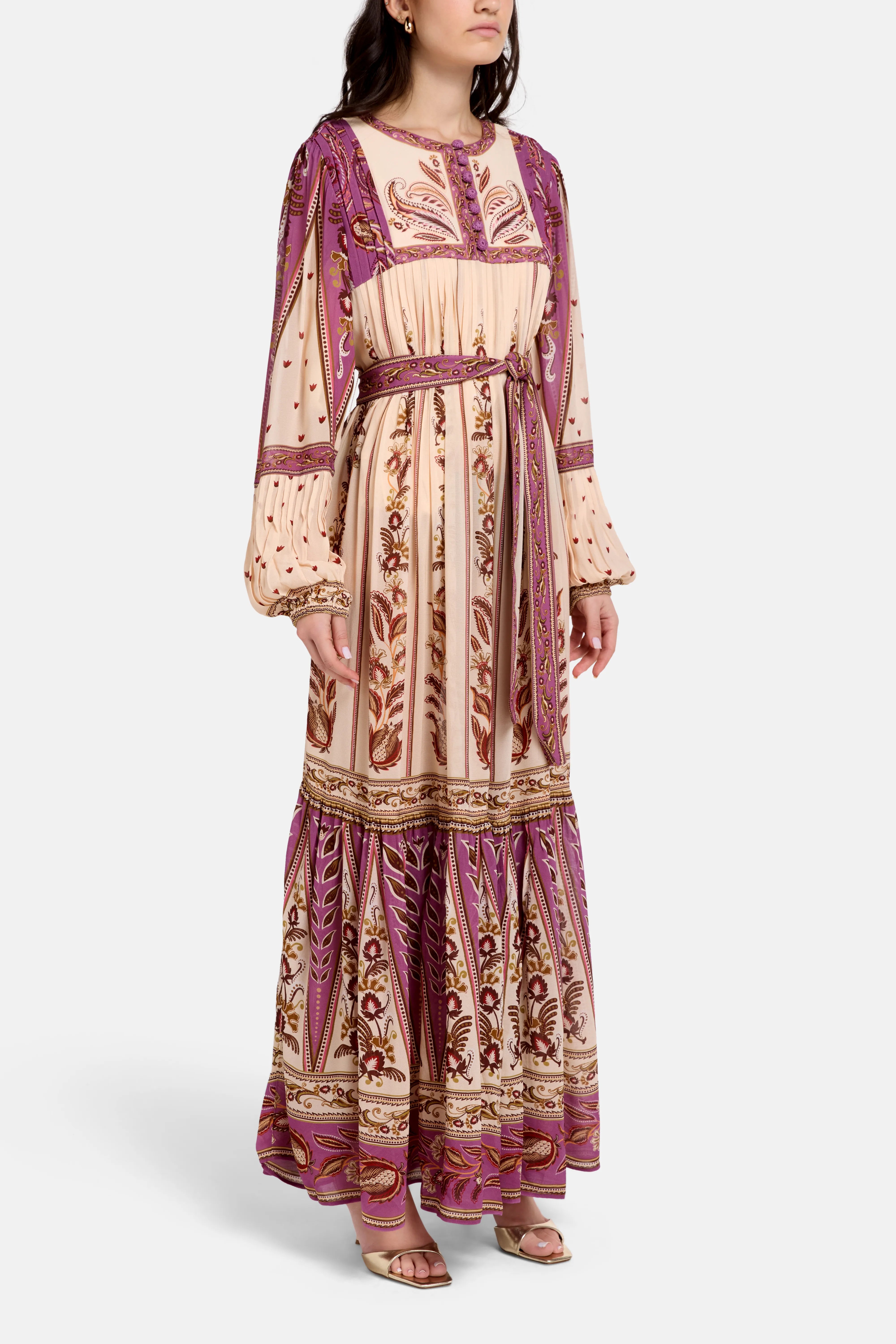 Delicate Ainika Sand Maxi Dress in Brown