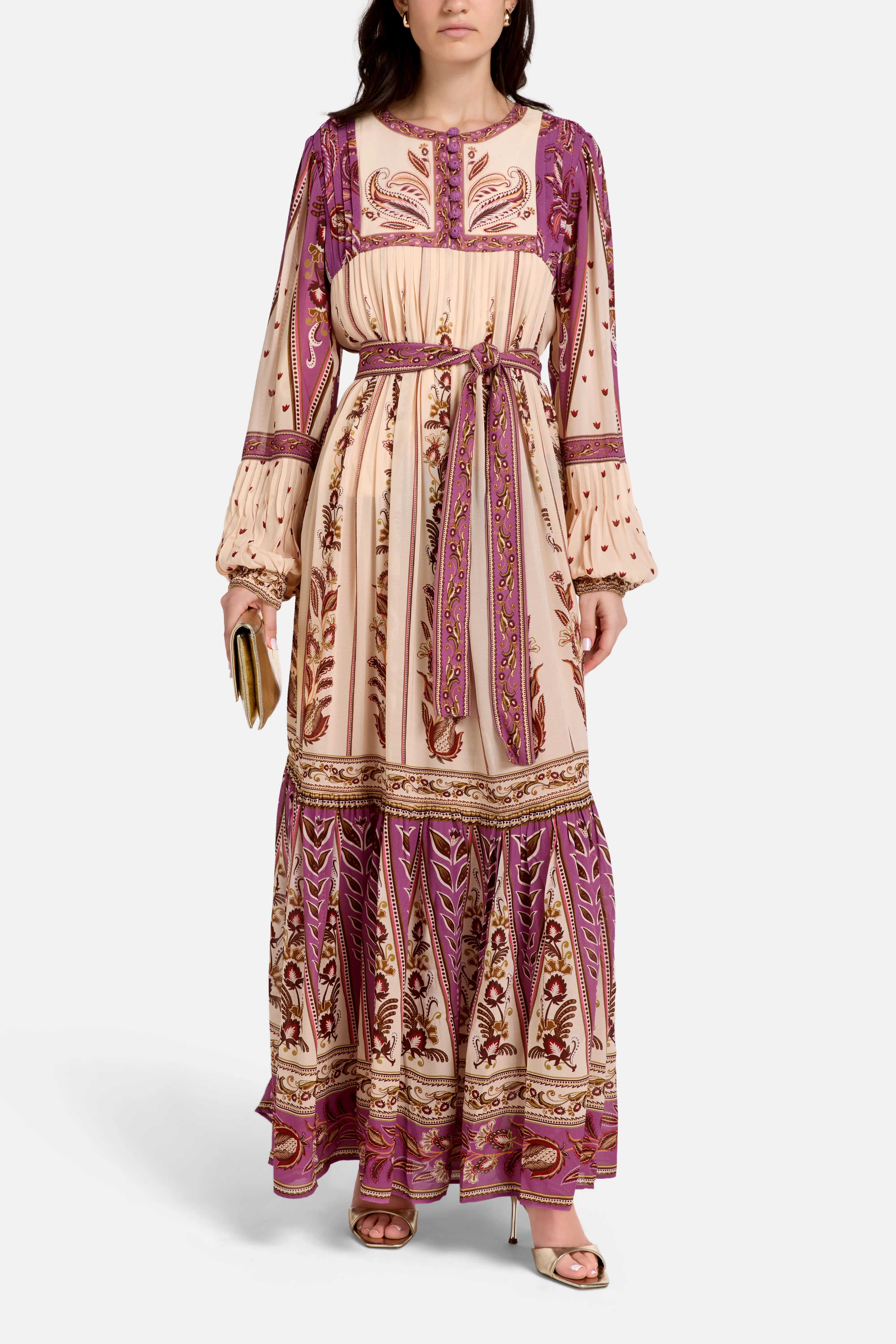 Delicate Ainika Sand Maxi Dress in Brown