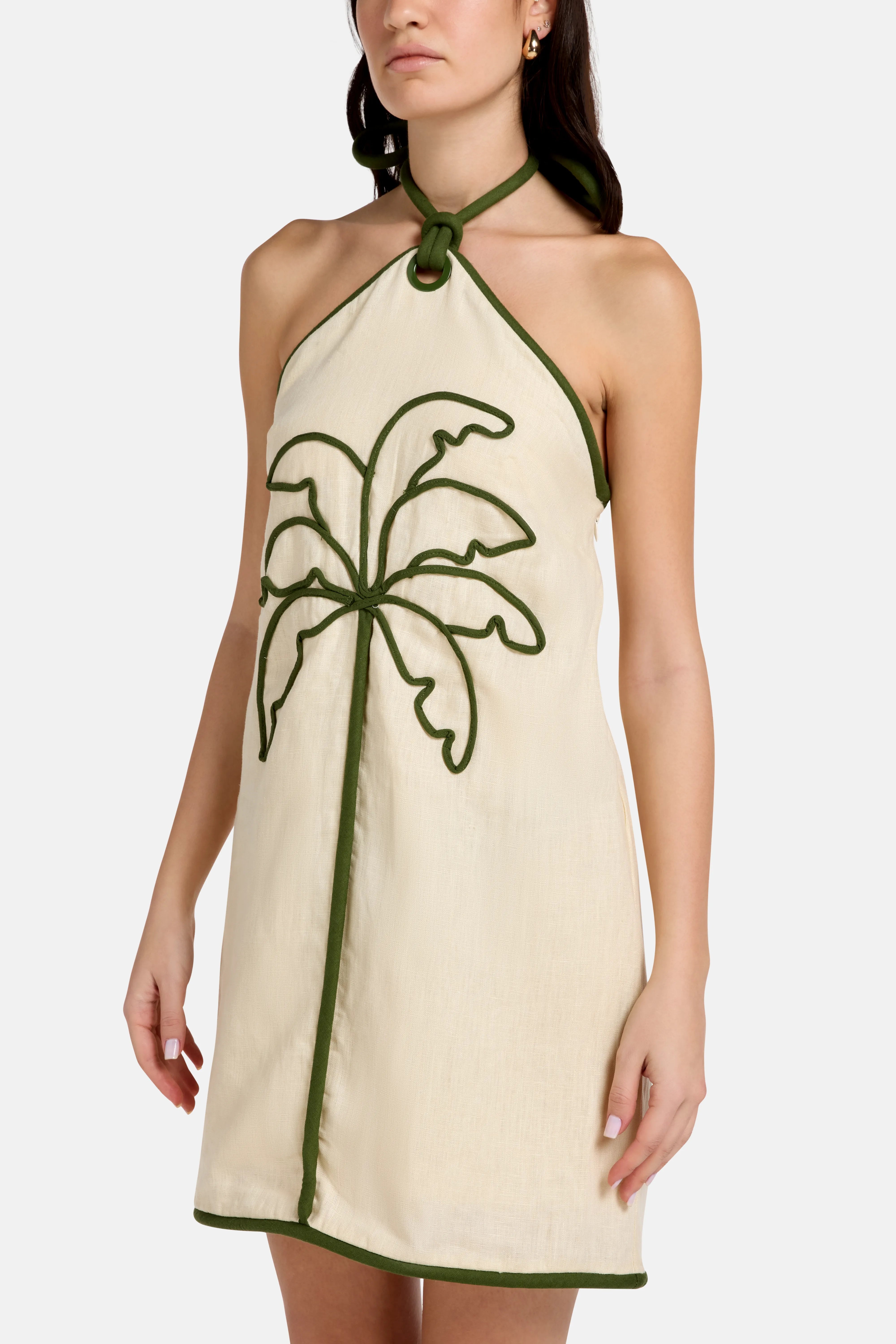 Sand Coconut Sleeveless Linen Mini Dress in Brown