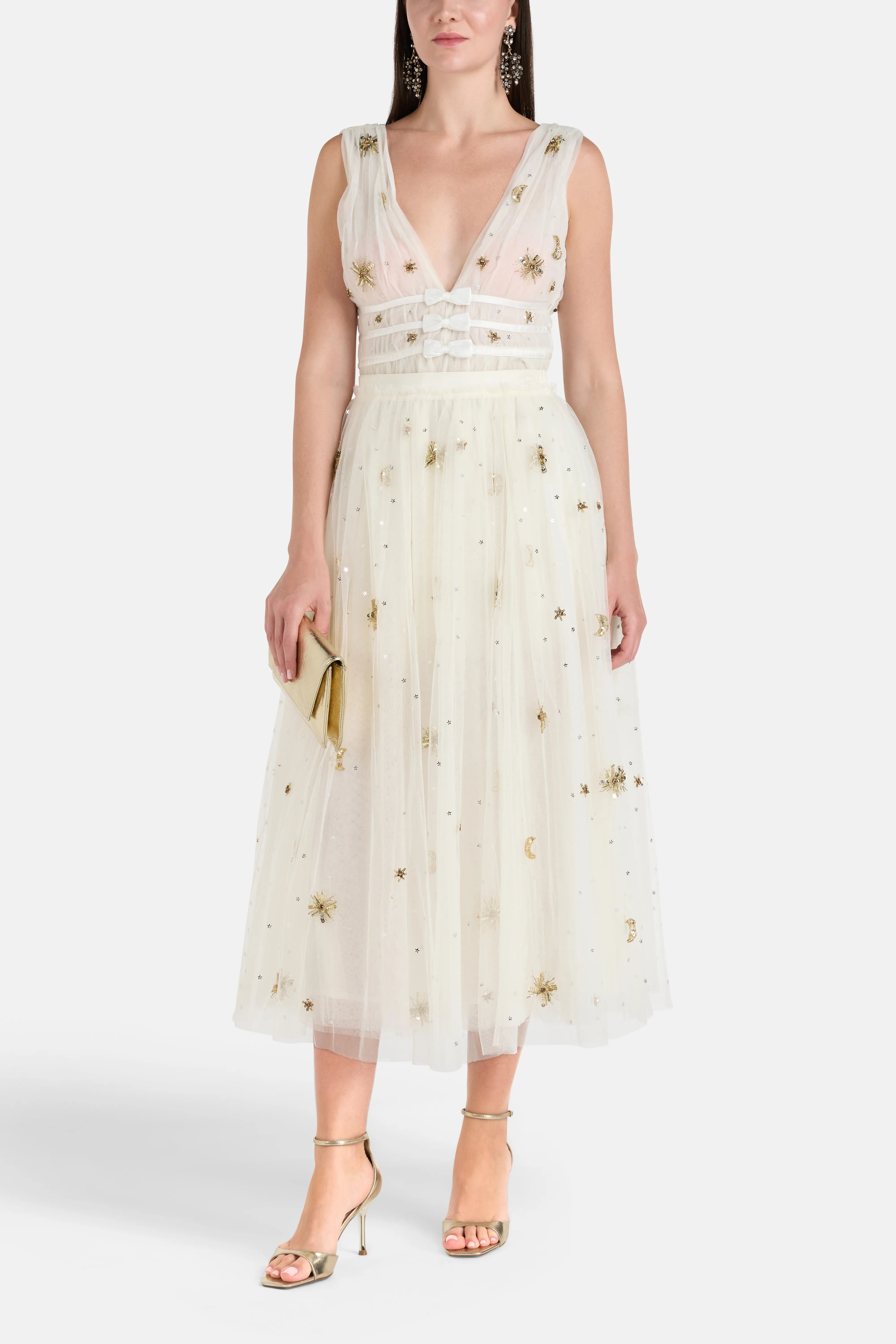 Wilona Tulle Maxi Skirt in White and Gold