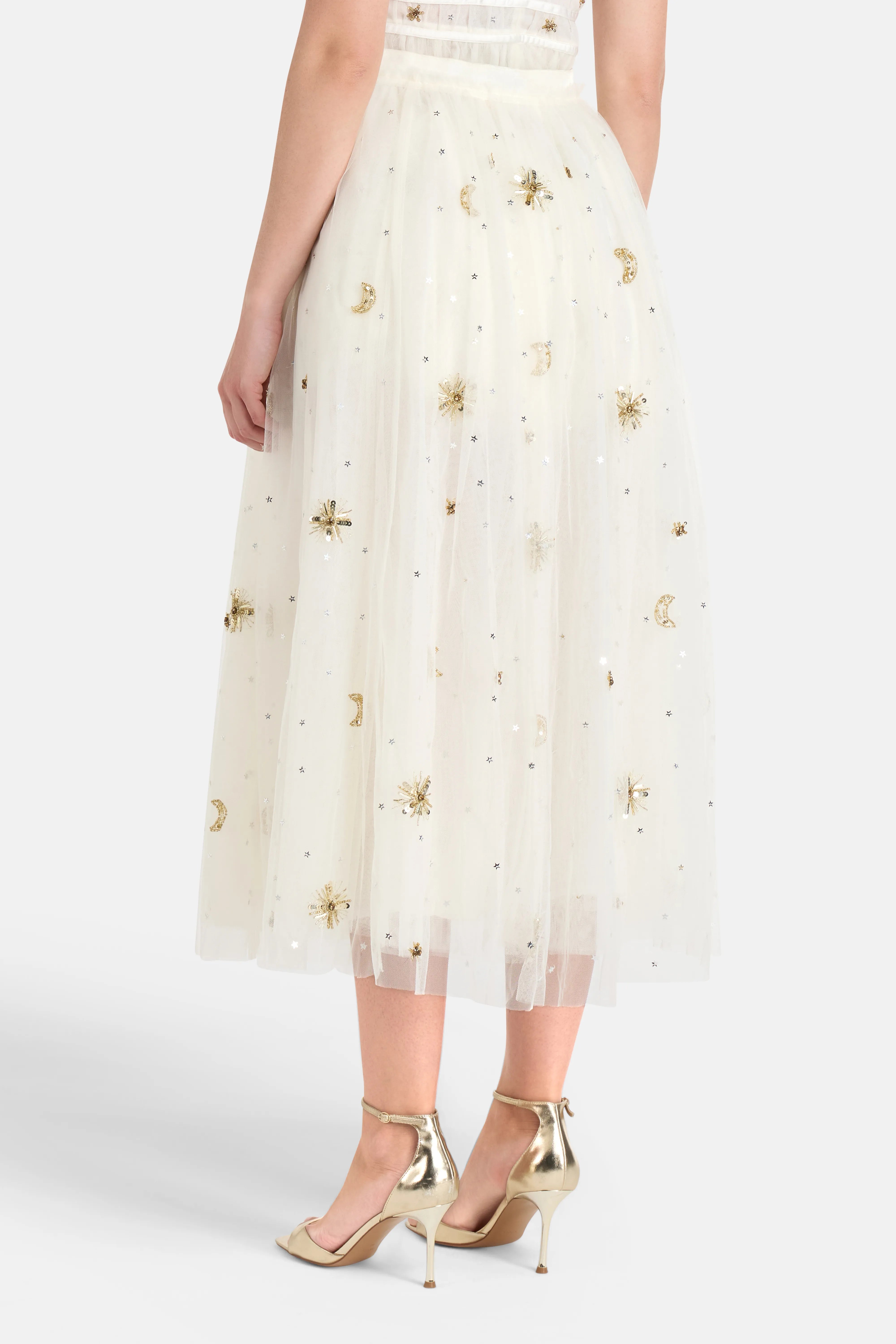 Wilona Tulle Maxi Skirt in White and Gold