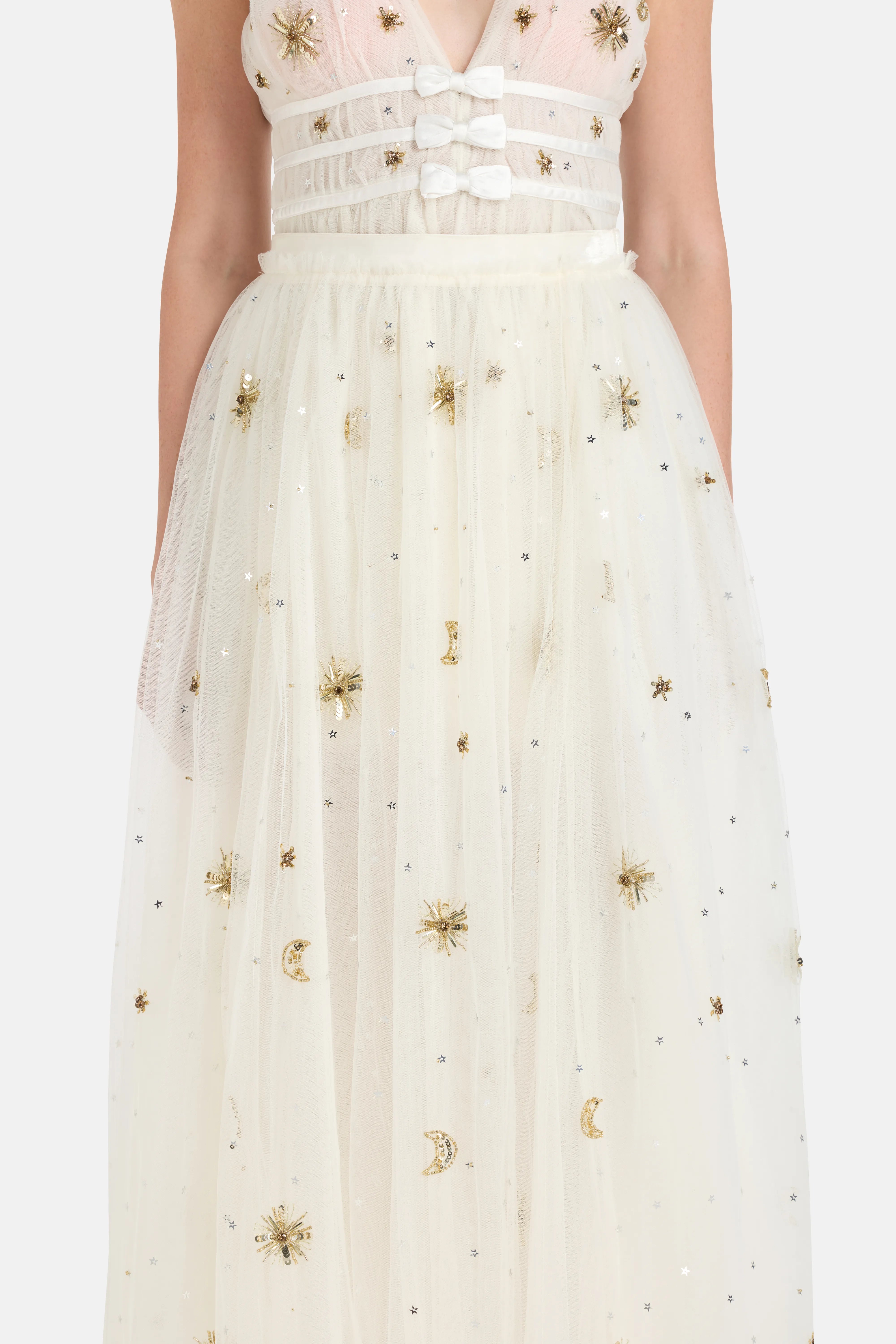 Wilona Tulle Maxi Skirt in White and Gold