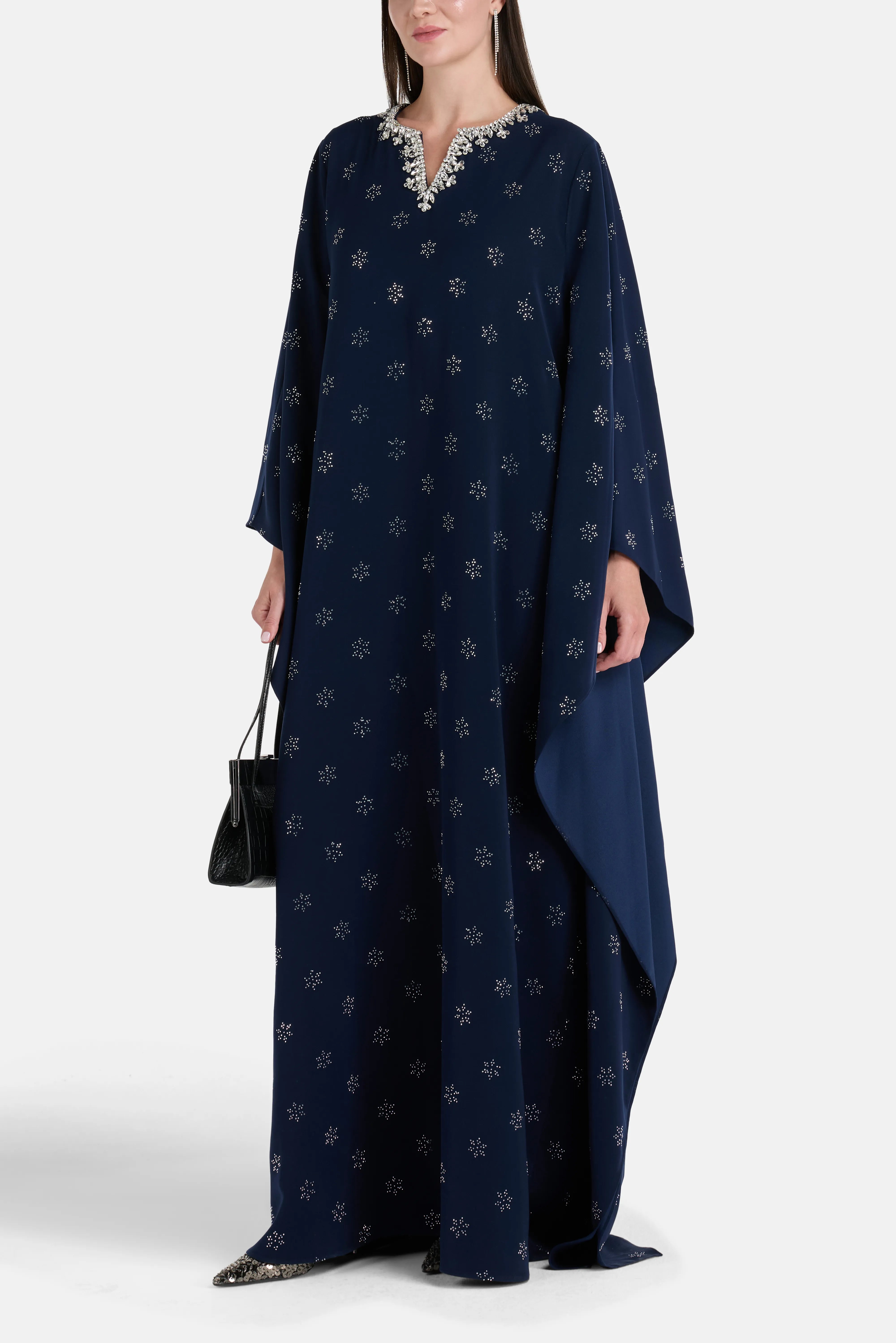 Jumana Long Sleeves Embellished Kaftan in Blue