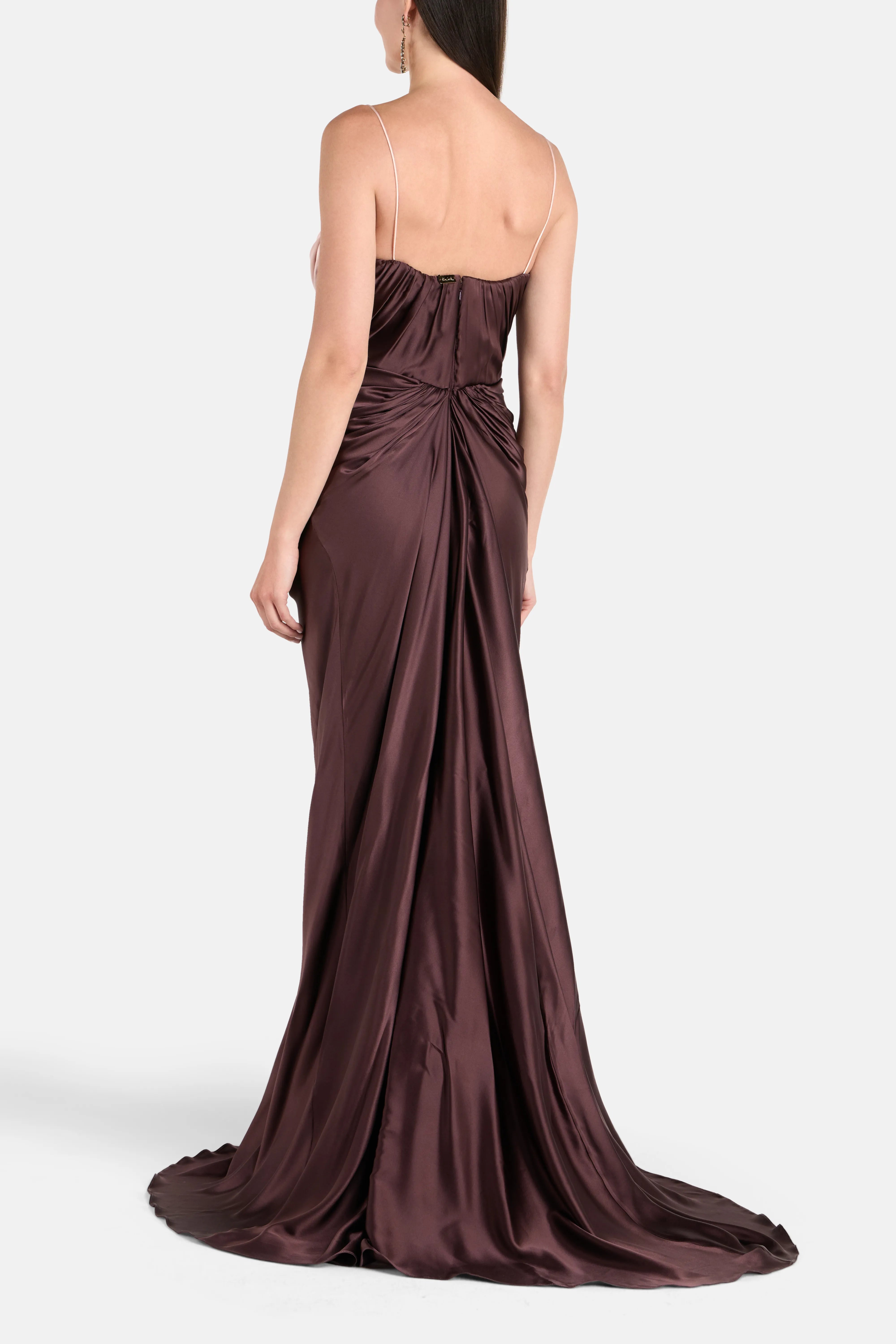 Zahra Silk Sleeveless Evening Dress in Brown and Pink