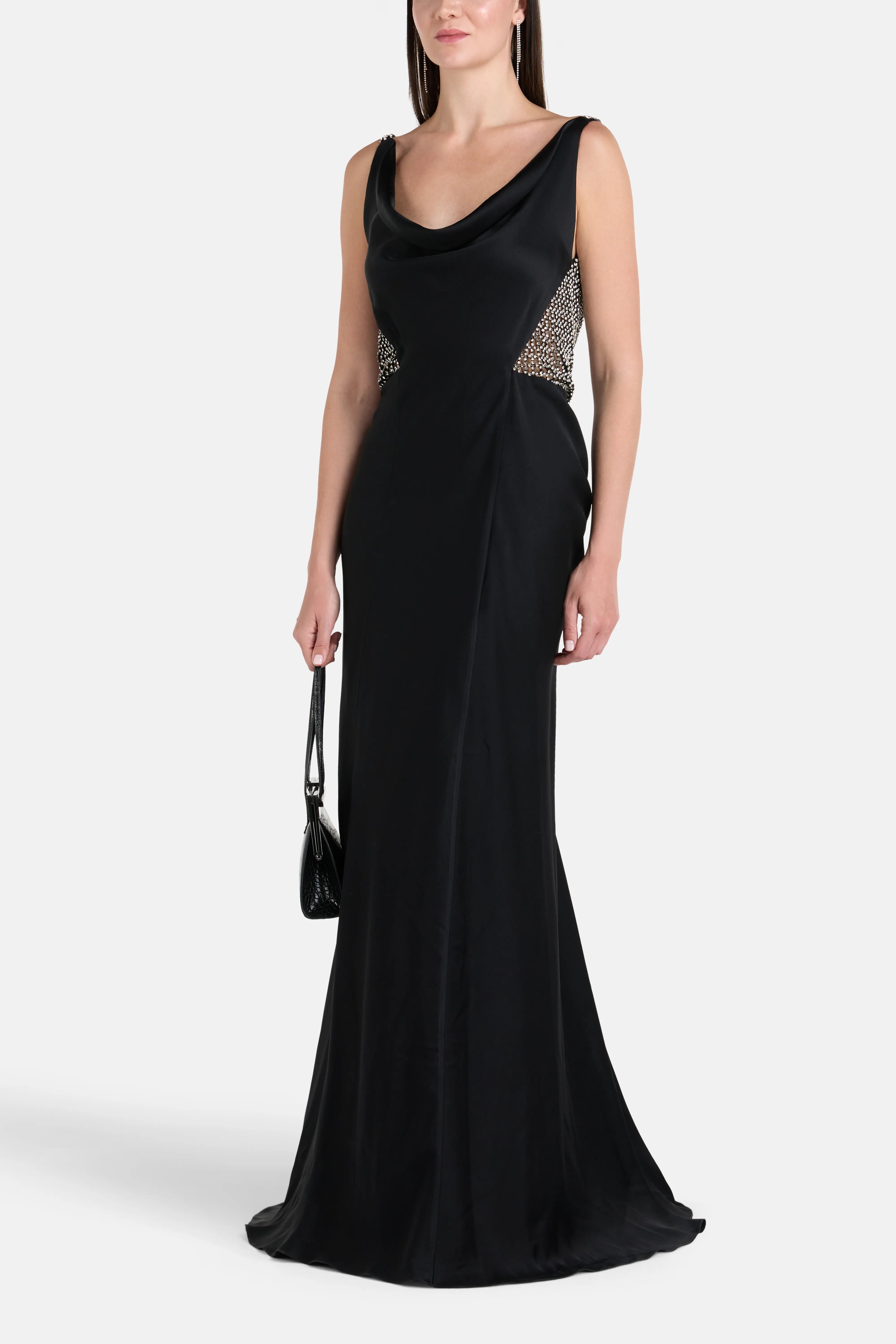 Elaris Cowl Neck Sleeveless Evening Dress in Black