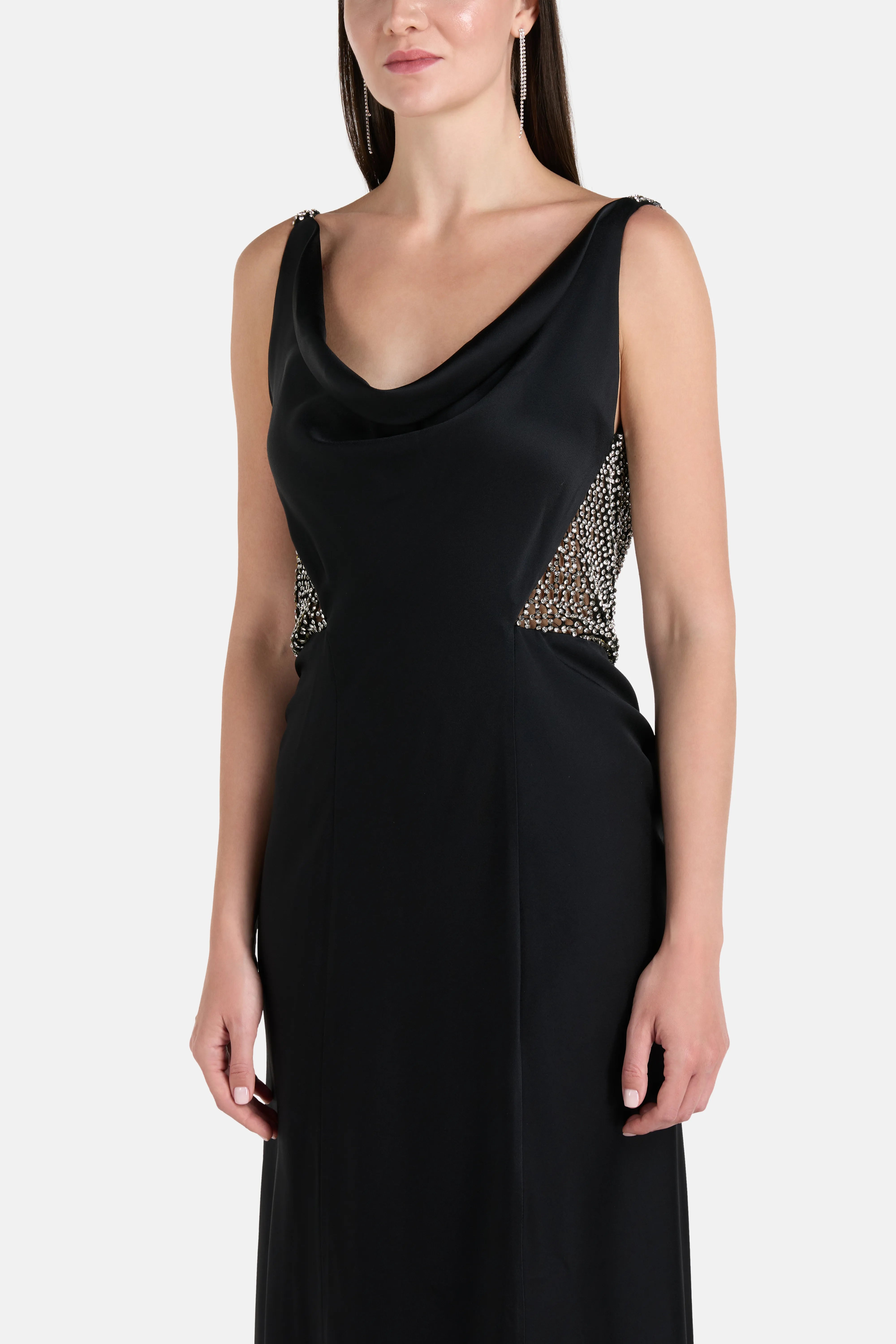 Elaris Cowl Neck Sleeveless Evening Dress in Black