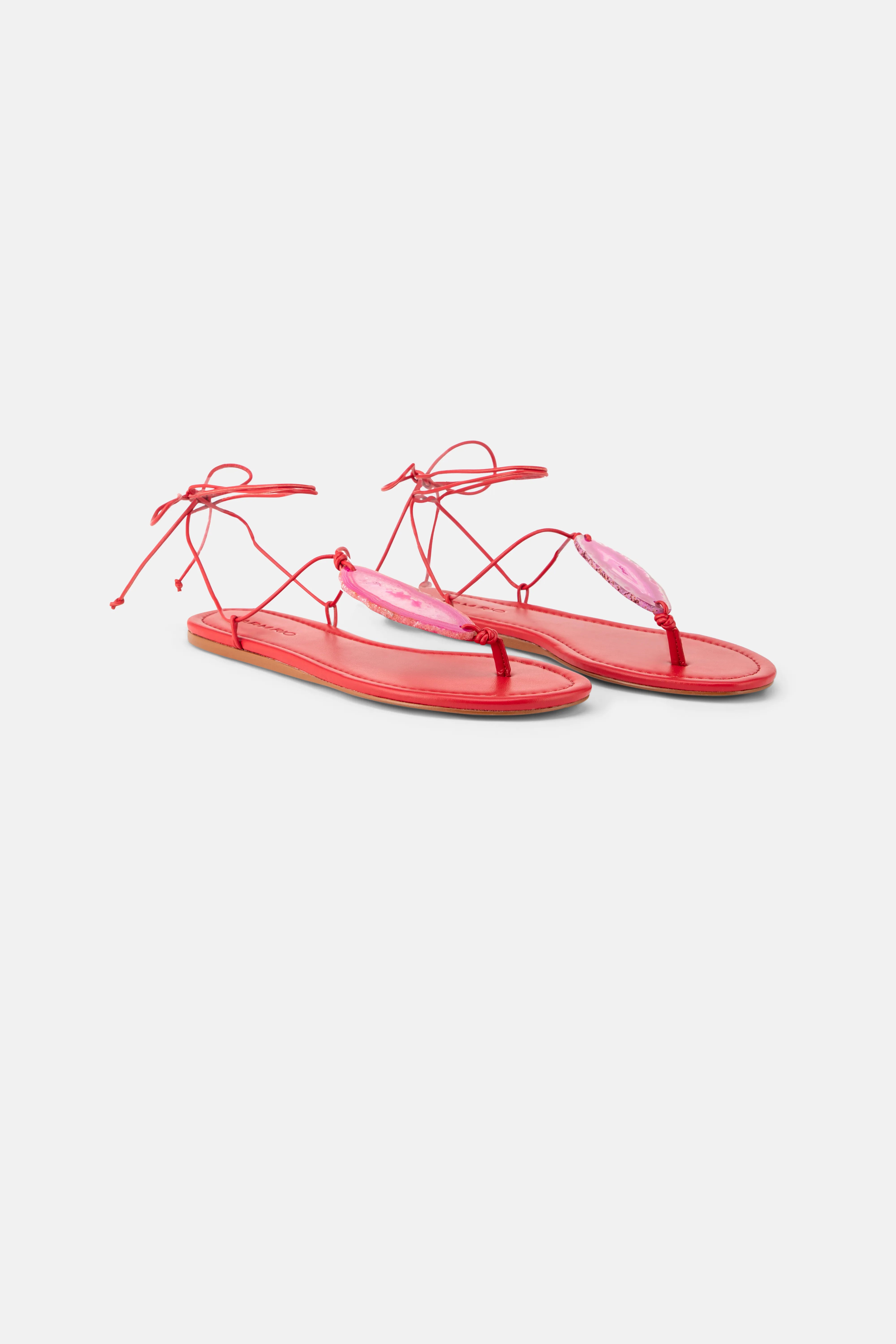 Stone Flat Sandals in Red