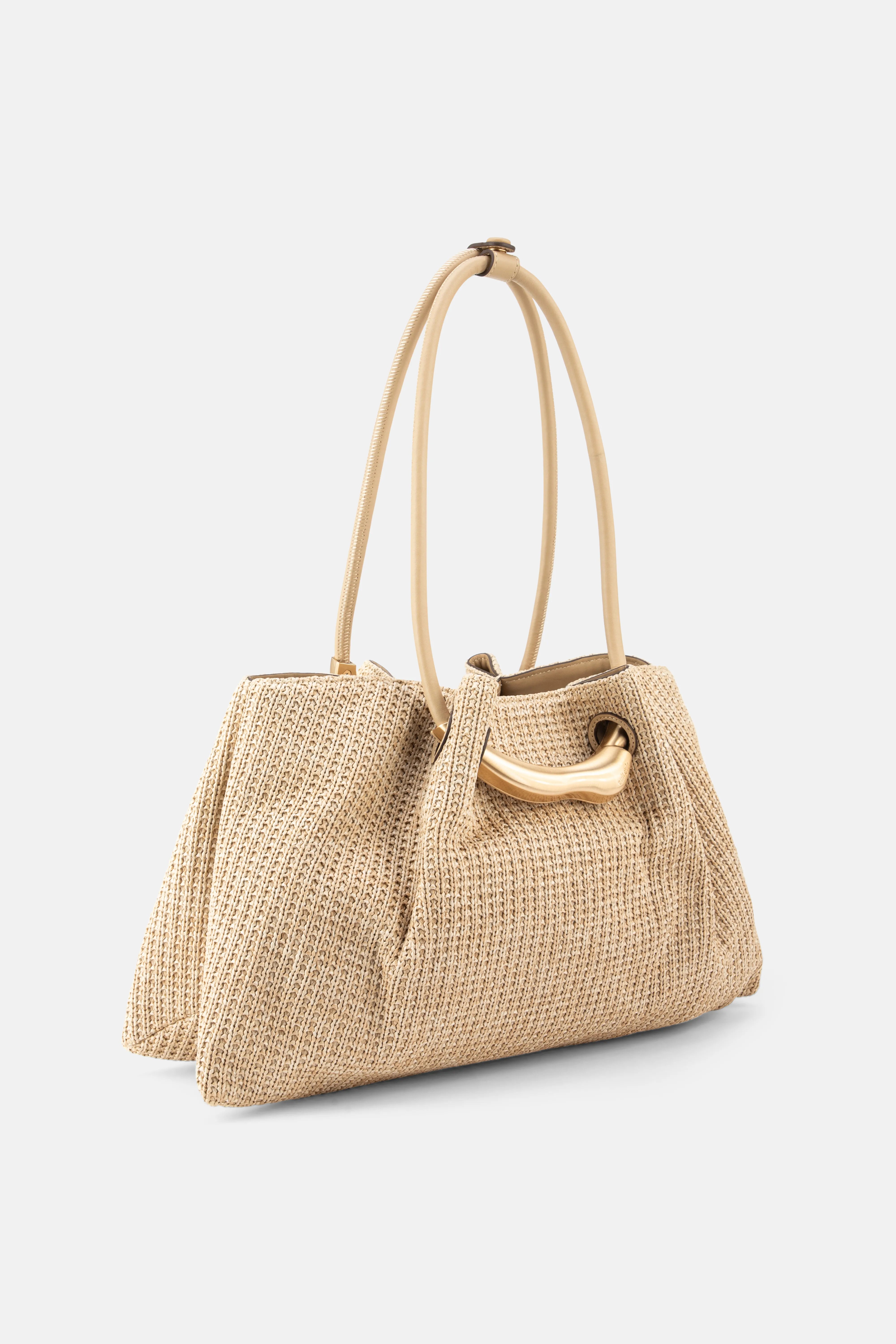 Asa Gold Hardware Satchel Clutch Bag in Beige