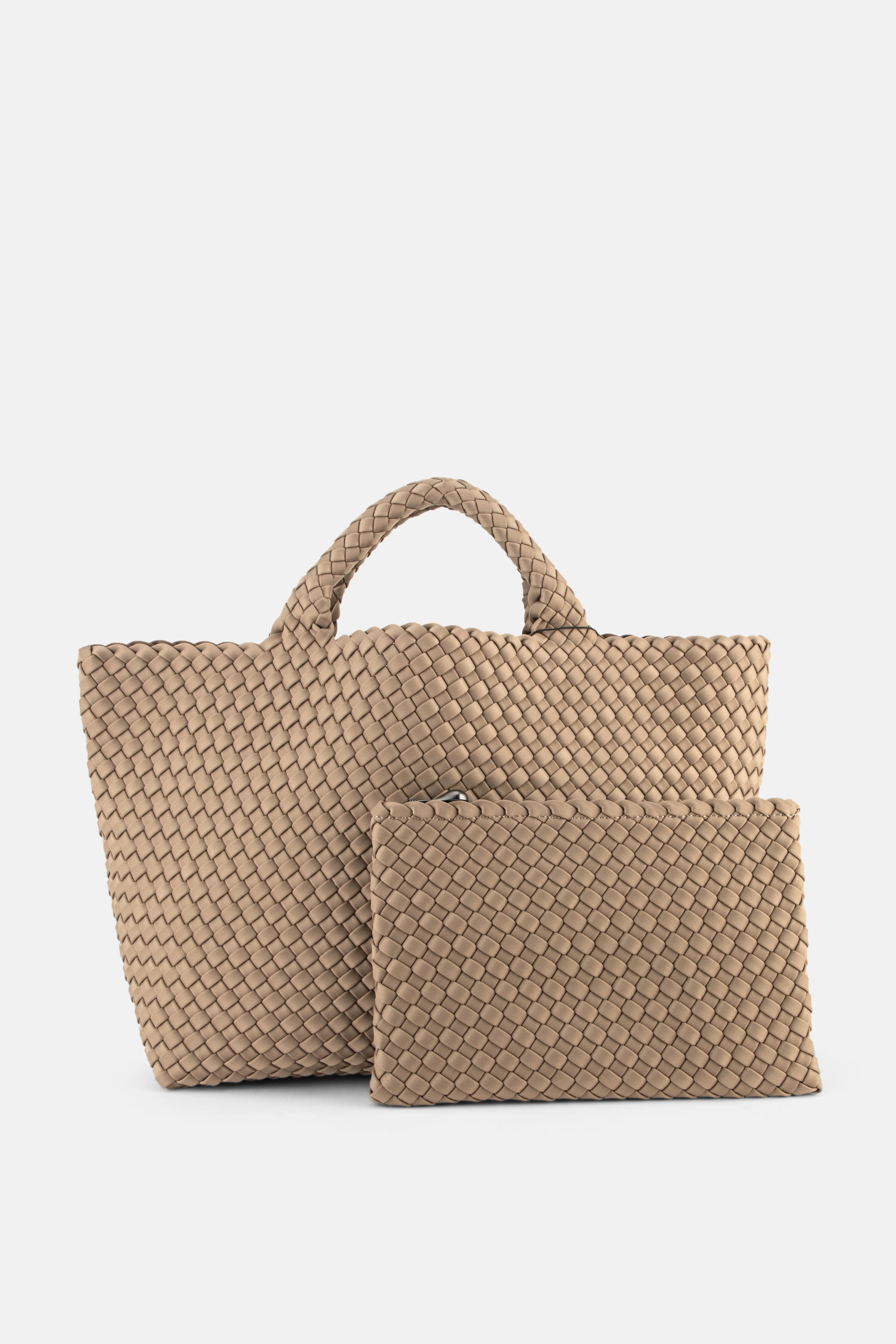 St. Barths Woven Medium Tote Bag in Beige with Pouch