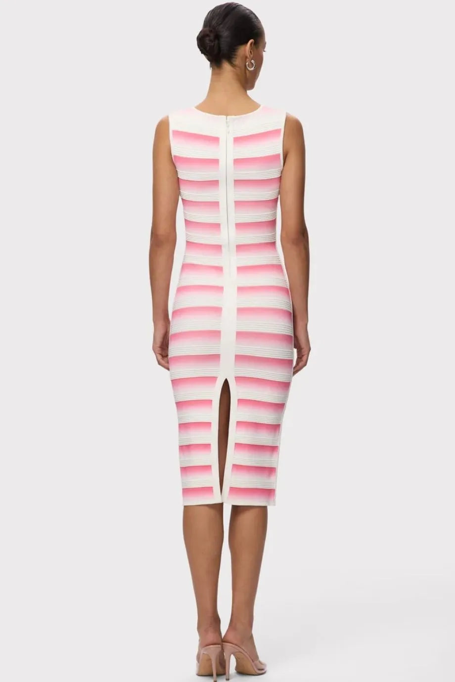 Clea Bandage Sleeveless Knit Midi Dress in White and Pink