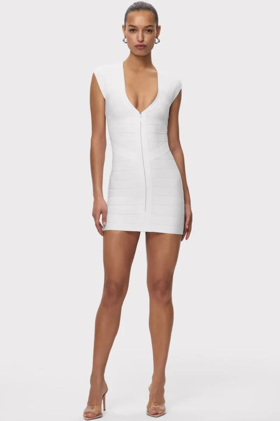 Champagne Bandage Knit Mini Dress in White