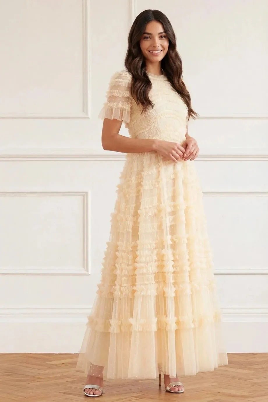 Amara Ruffles Evening Dress in Yellow