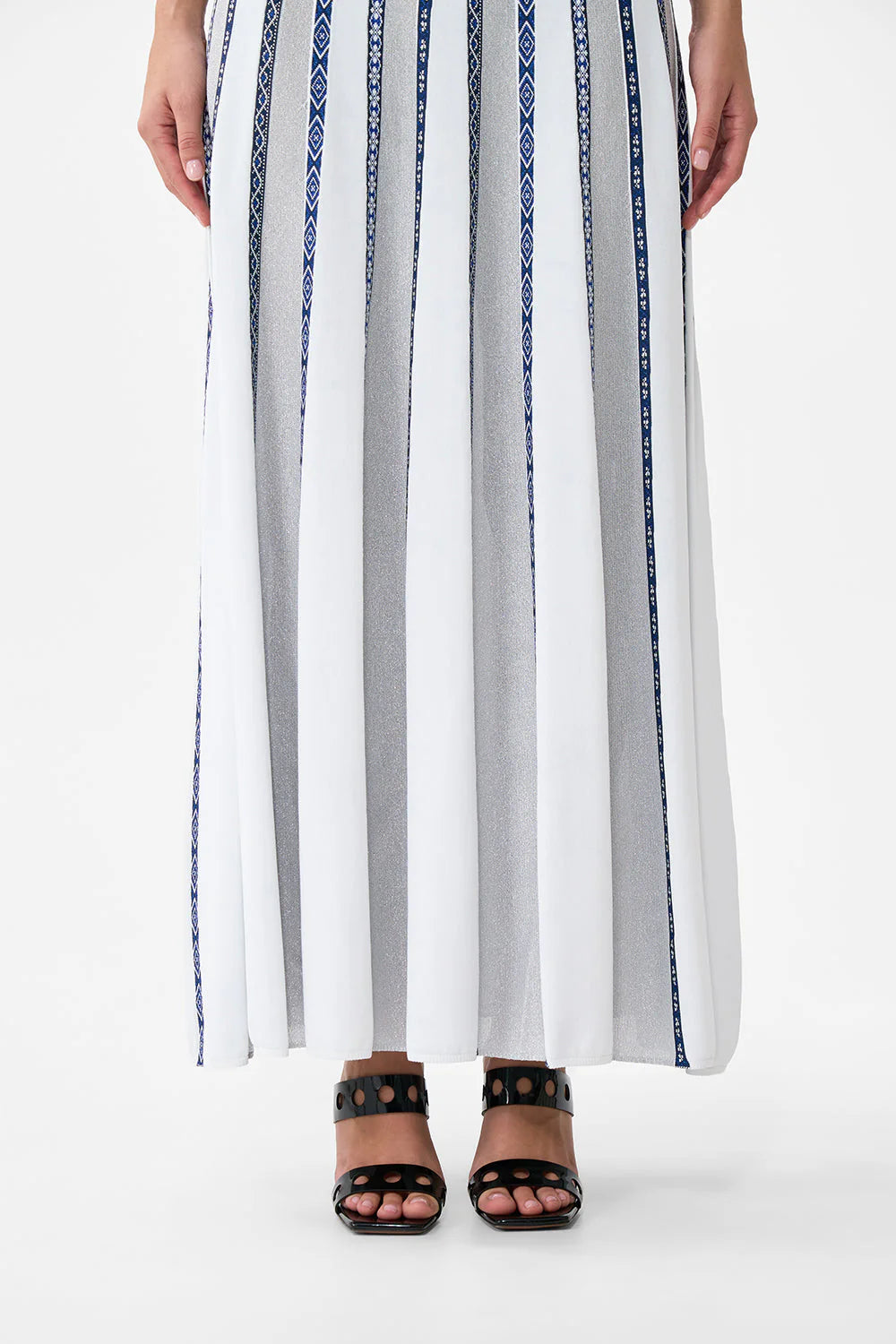 A Tiled Wonderland Halter Neck Sleeveless Knit Maxi Dress in White