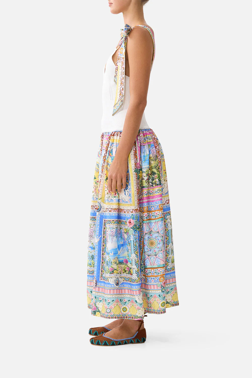 Navas Nouveau Floral Bodice Sleeveless Midi Dress in White