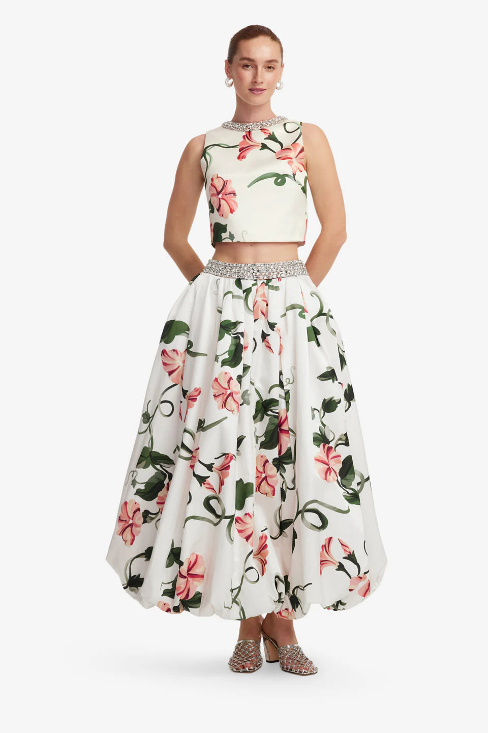Iris Floral Embellished Sleeveless Top in White