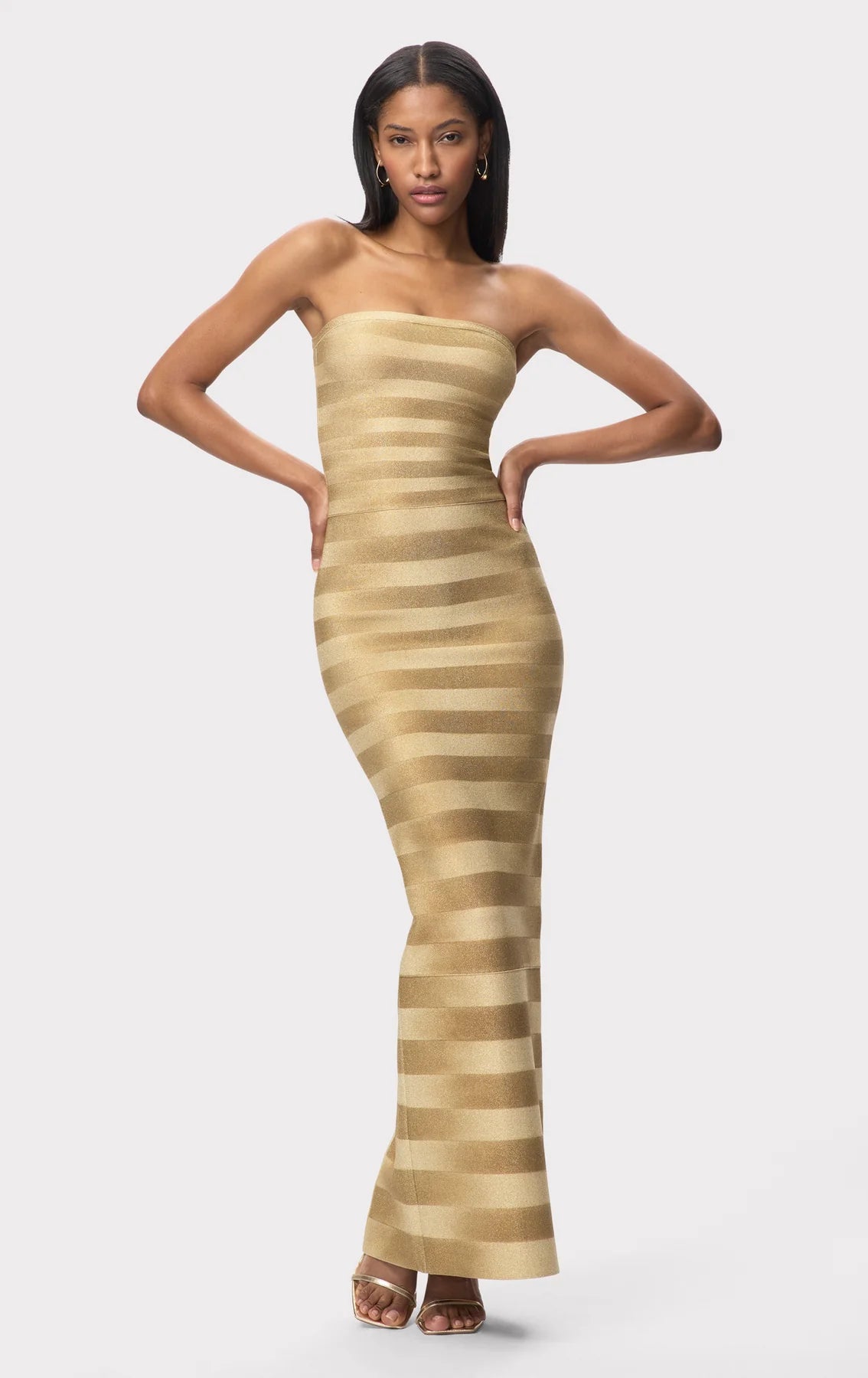 Nia Bandage Knit Maxi Dress in Gold