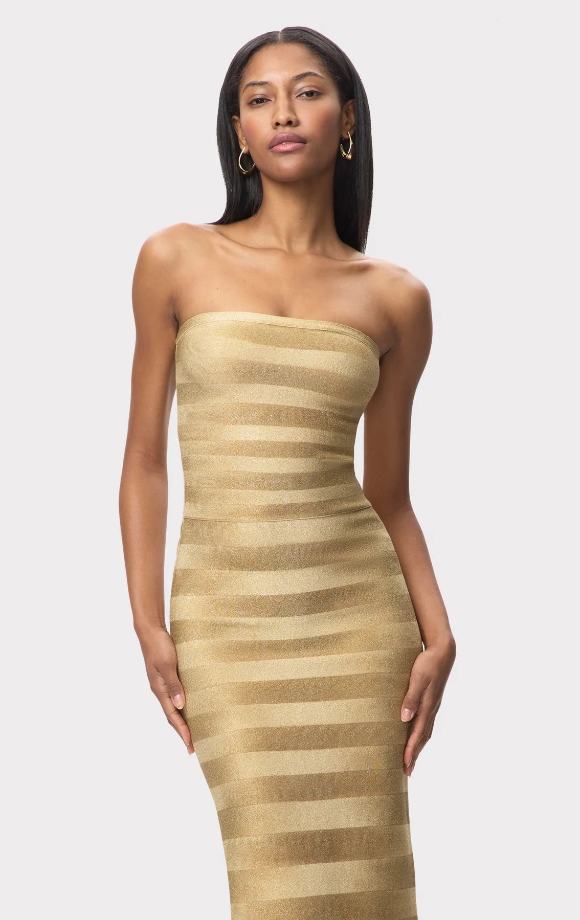 Nia Bandage Knit Maxi Dress in Gold