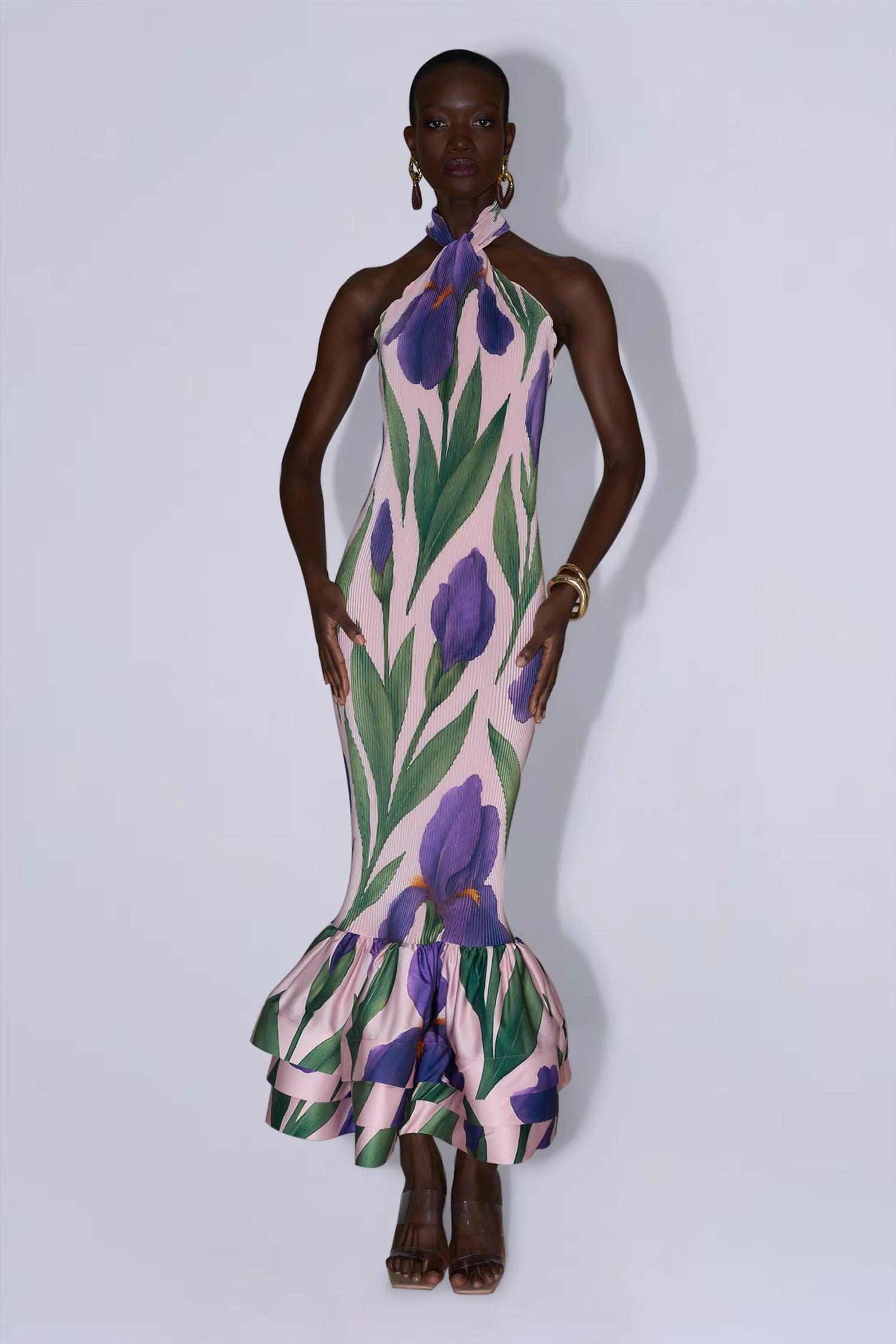 Soho Sleeveless Pleated Evening Dress in Pink