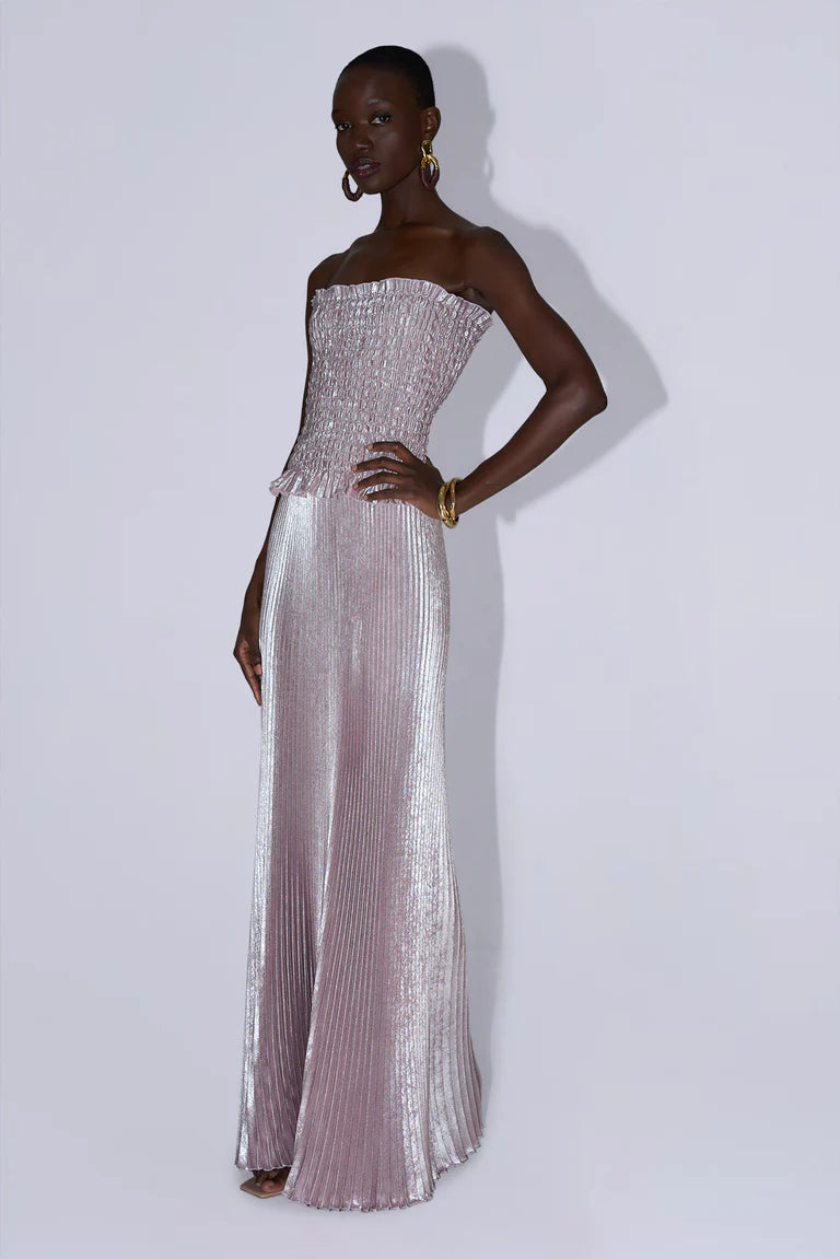 Maya Strapless Pleated Evening Dress in Pink