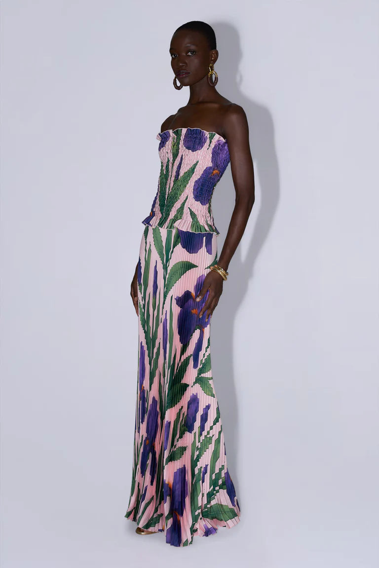 Maya Strapless Pleated Evening Dress in Pink