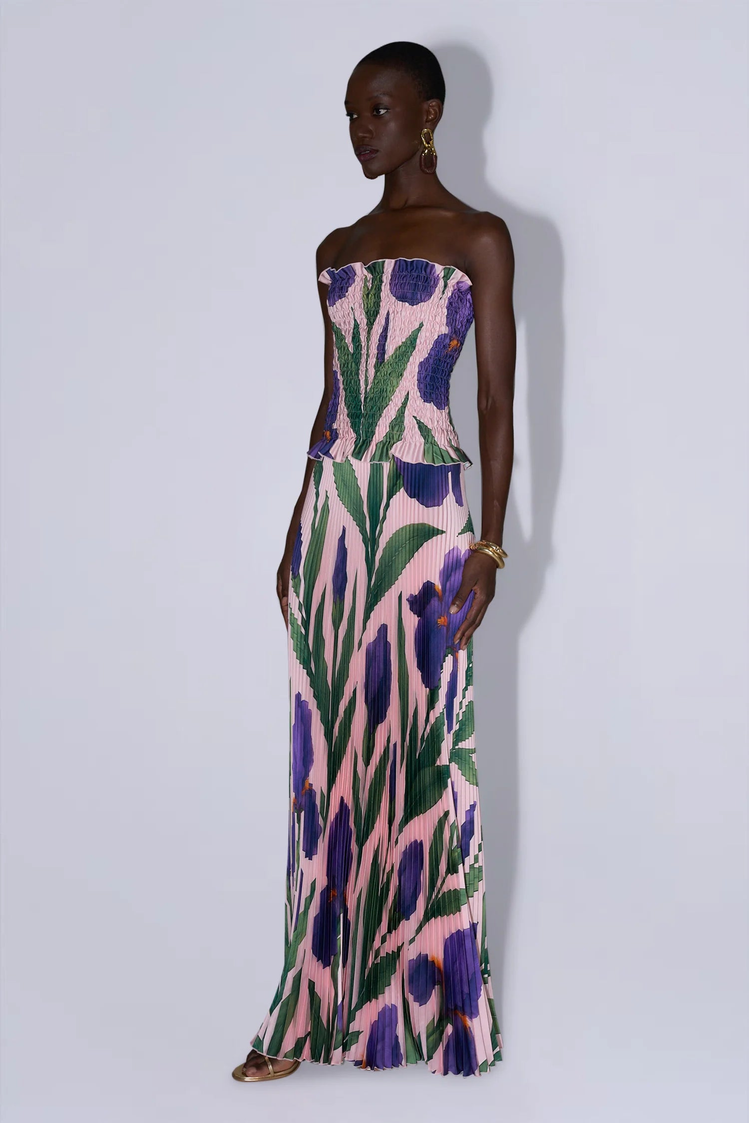 Maya Strapless Pleated Evening Dress in Pink