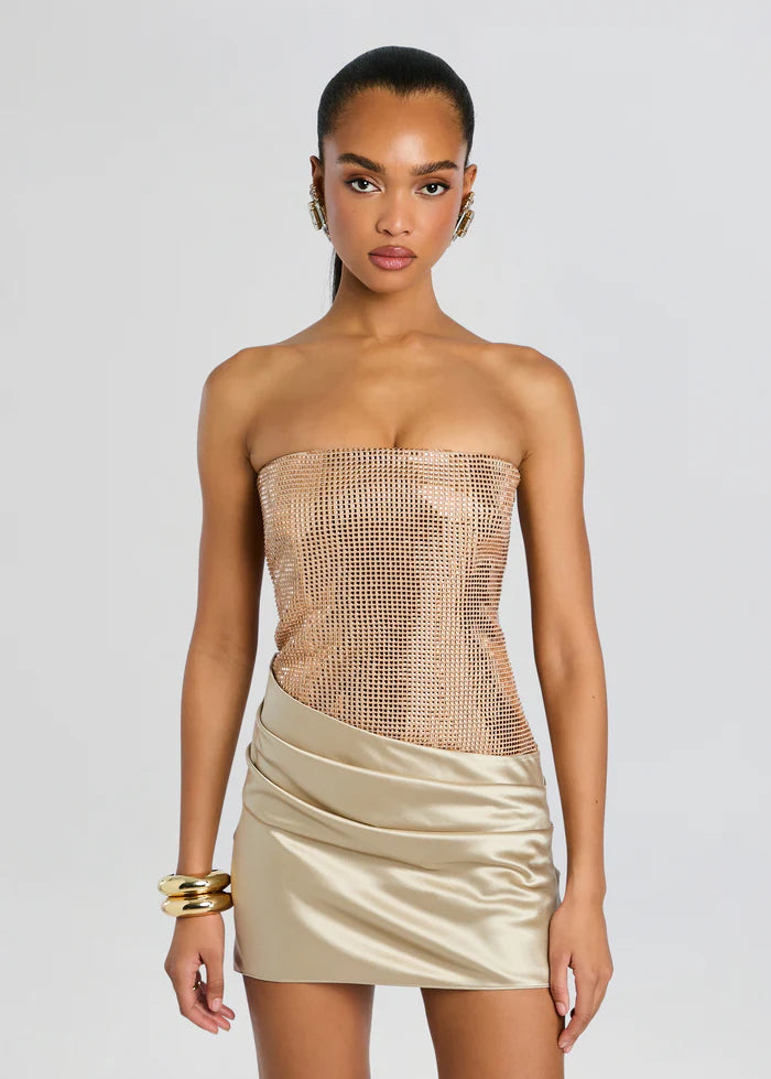 Marieta Embellished Evening Dress in Brown