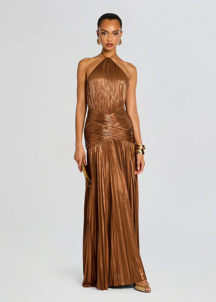 Amberley Halter Neck Evening Dress in Brown