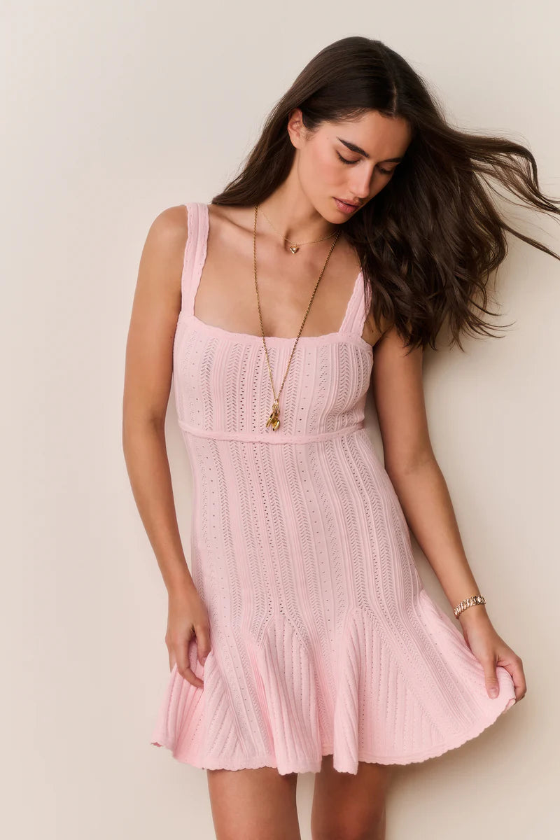 Tabatha Stretch Pointelle Knit Sleeveless Mini Dress in Pink