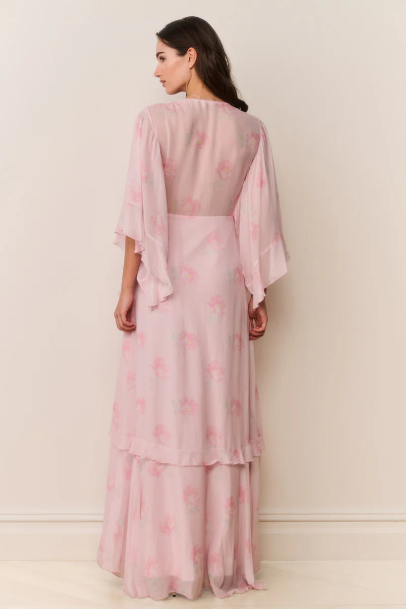 Brinley Floral Chiffon Maxi Dress in Pink