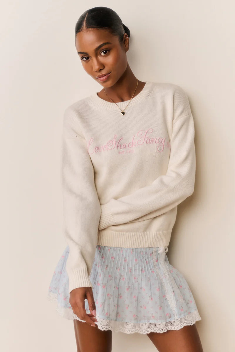 Selman Embroidered Cotton Wool Pullover Sweater in Cream