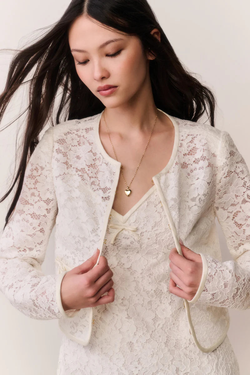 Junetta Cropped Cotton Lace Jacket in Cream
