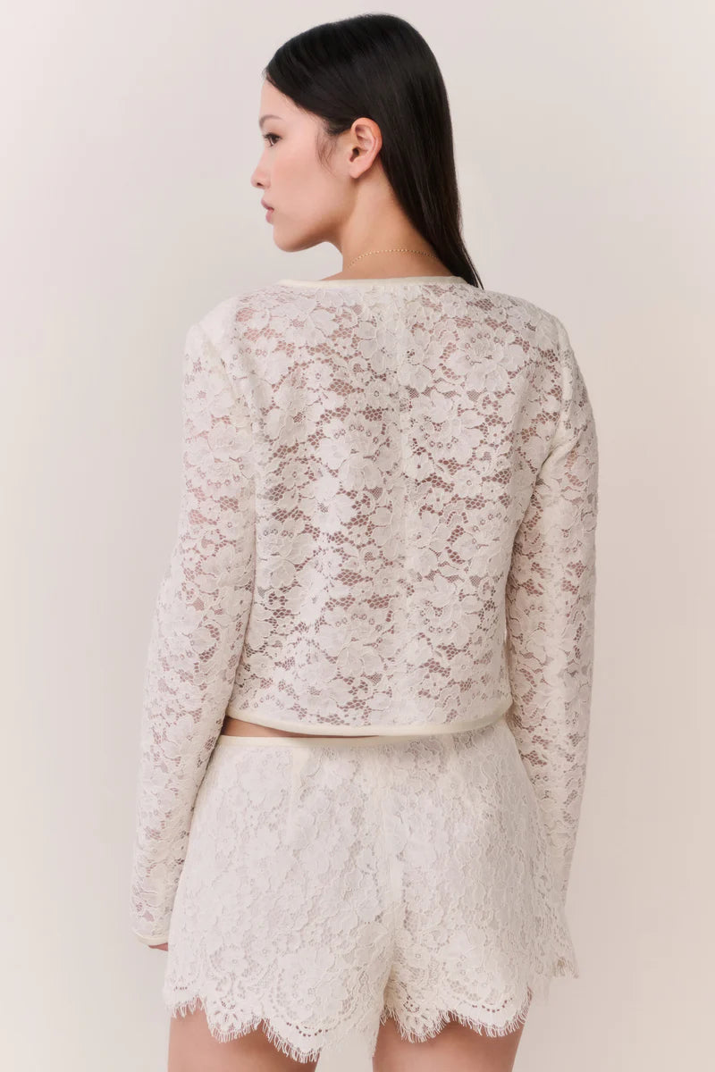 Junetta Cropped Cotton Lace Jacket in Cream