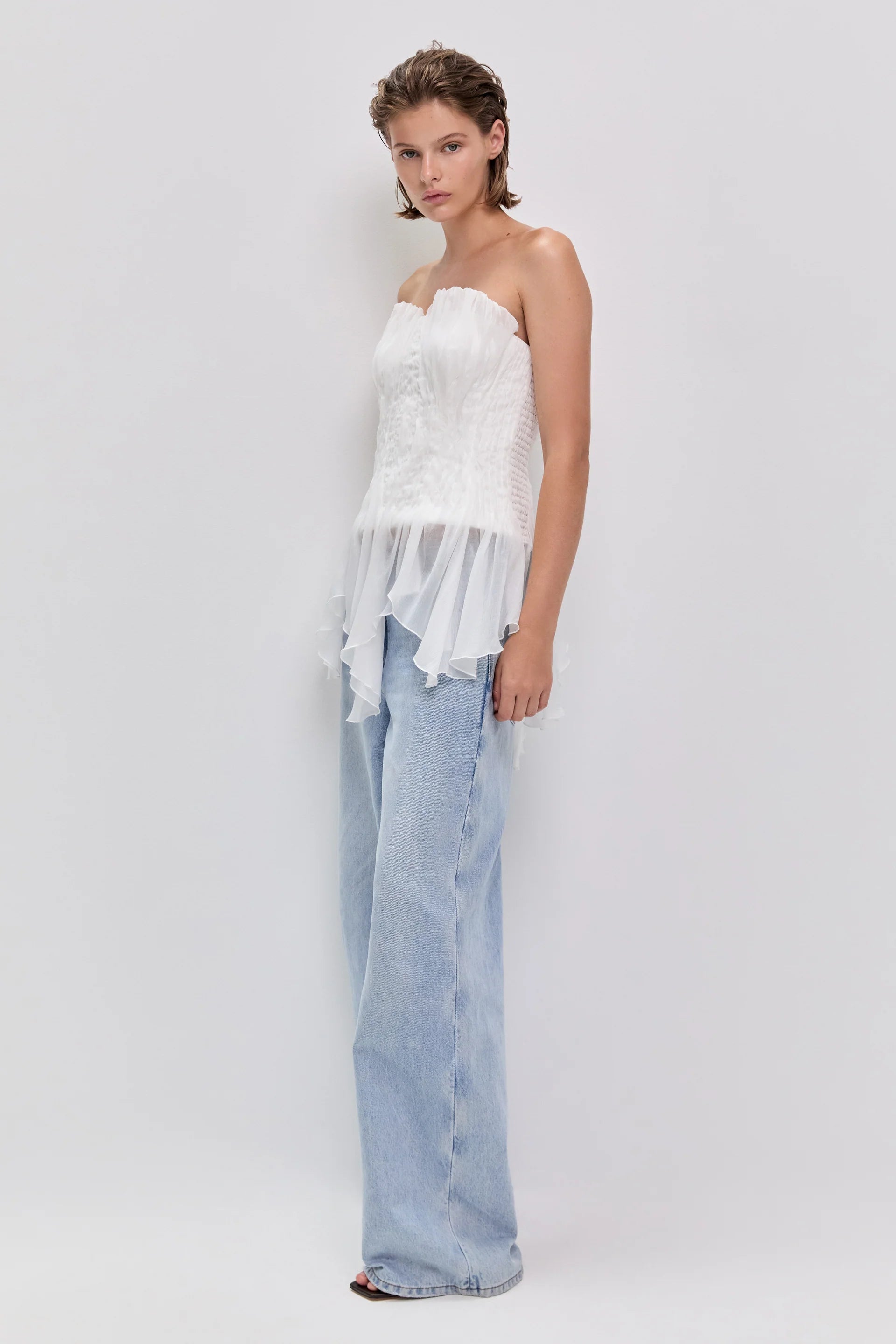Nisha Bustier Strapless Blouse in White