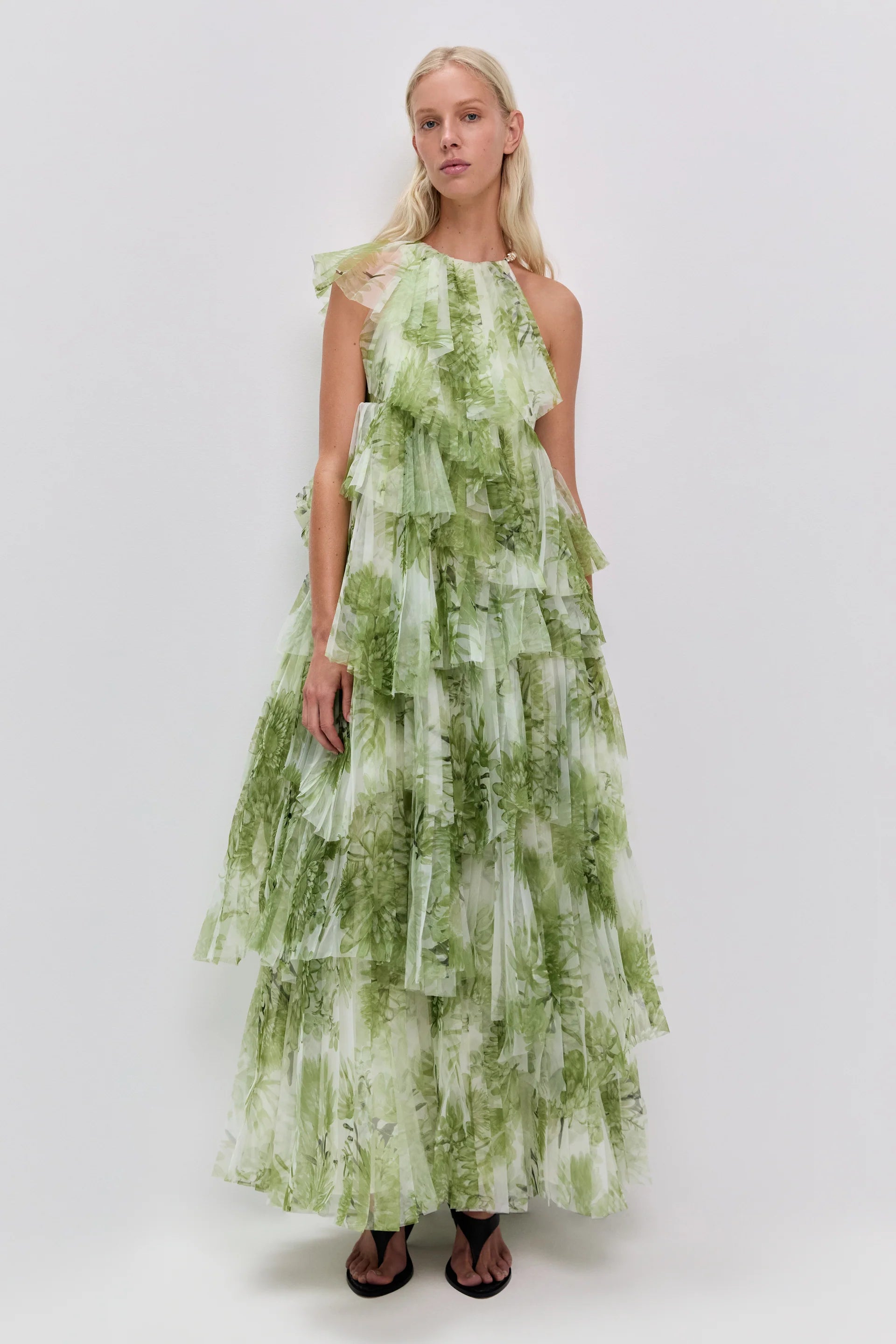 Westlyn Floral Ruffles Sleeveless Maxi Dress in White
