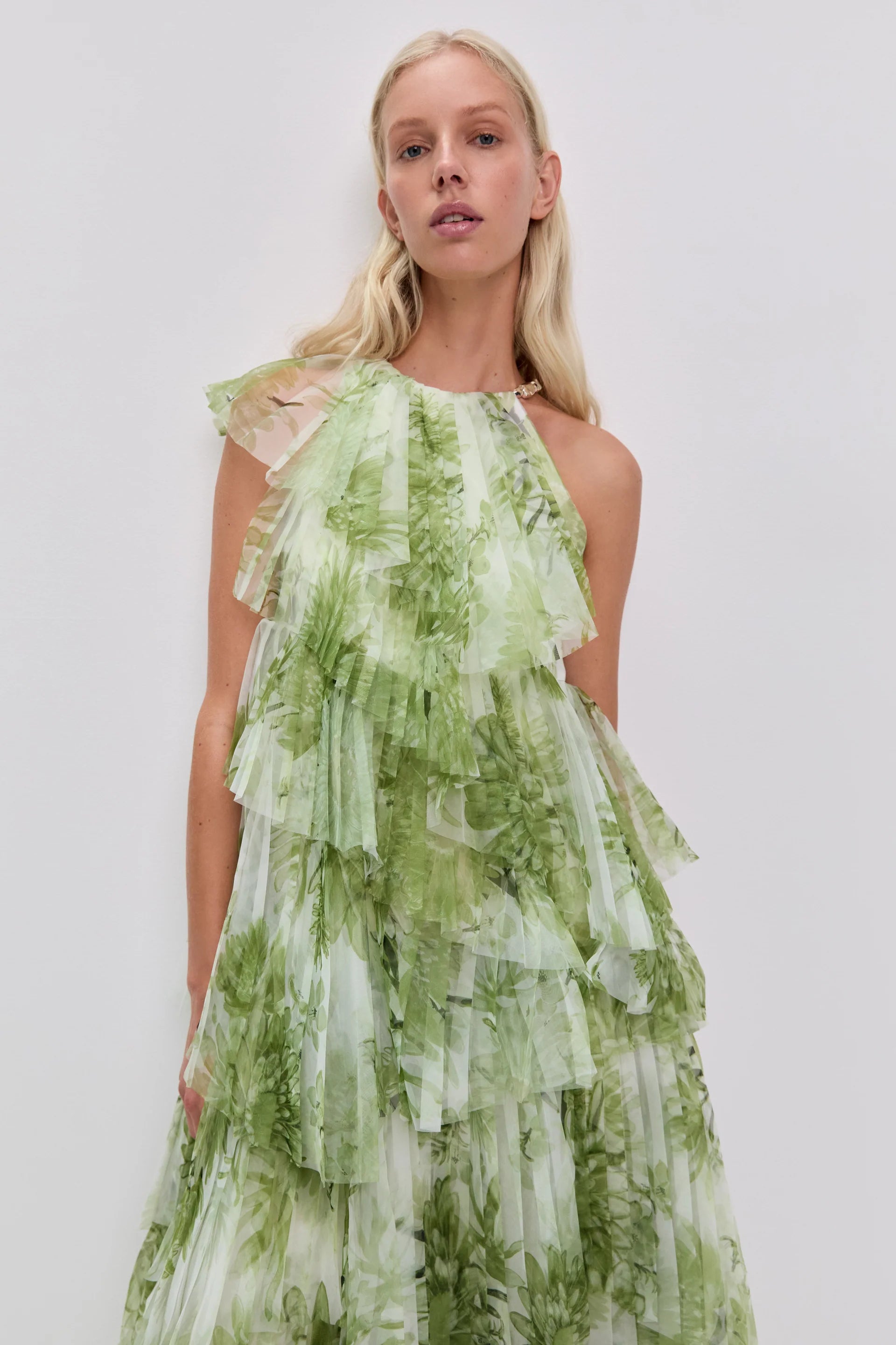 Westlyn Floral Ruffles Sleeveless Maxi Dress in White