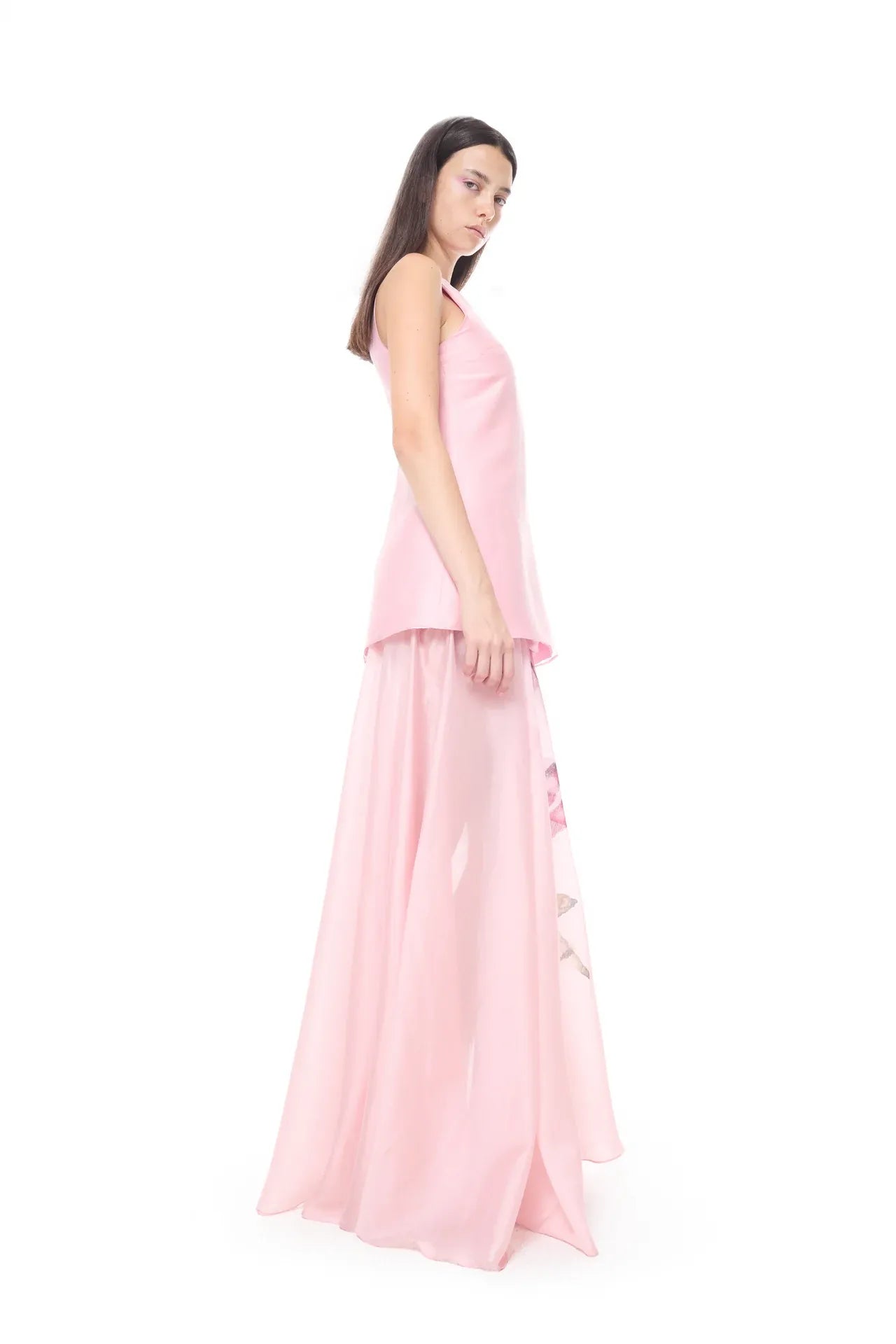Watercolor Flower Printed Floral Linen Cotton Maxi Dress in Pink
