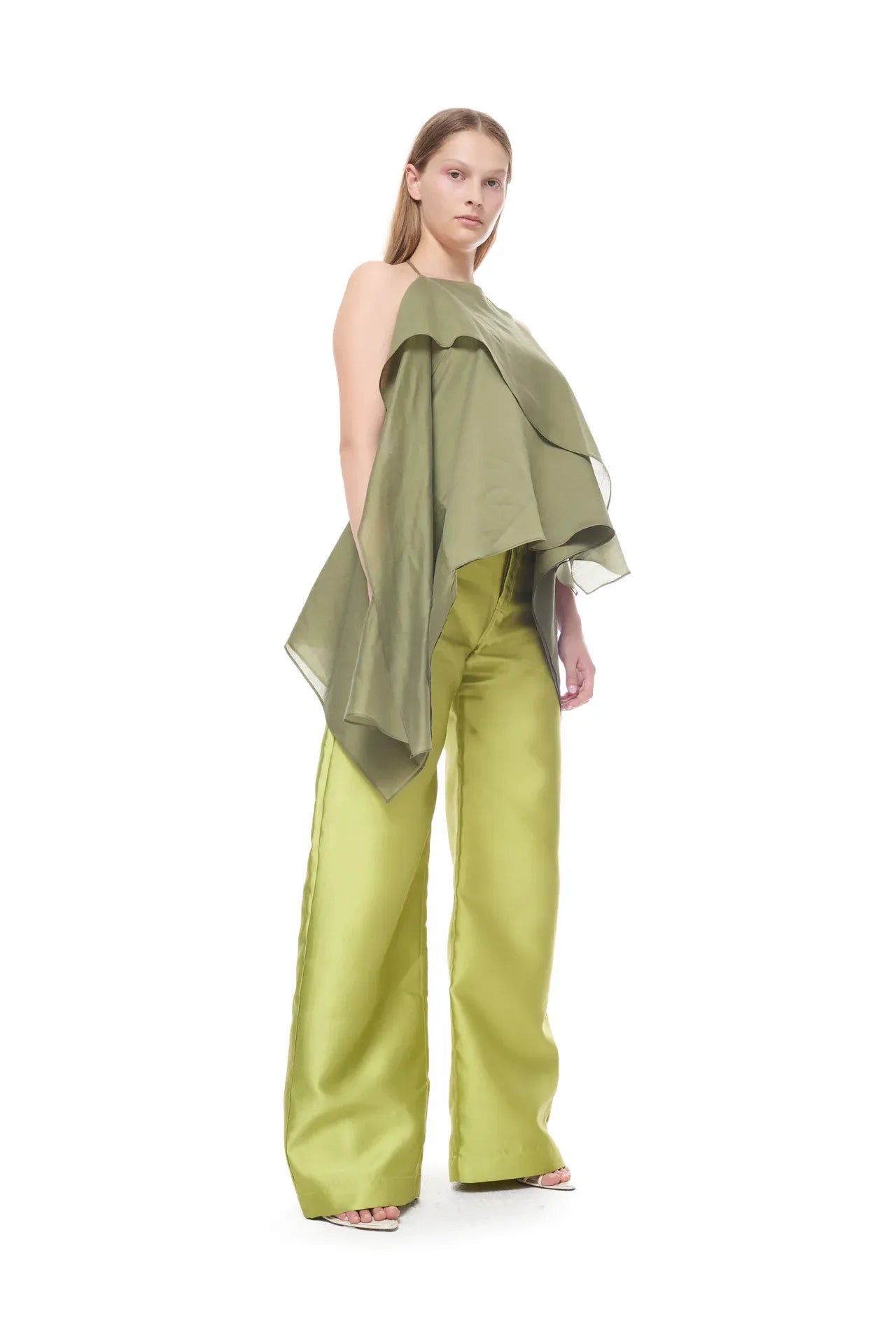 Double Layered Voile Scarf Sleeveless Top in Green